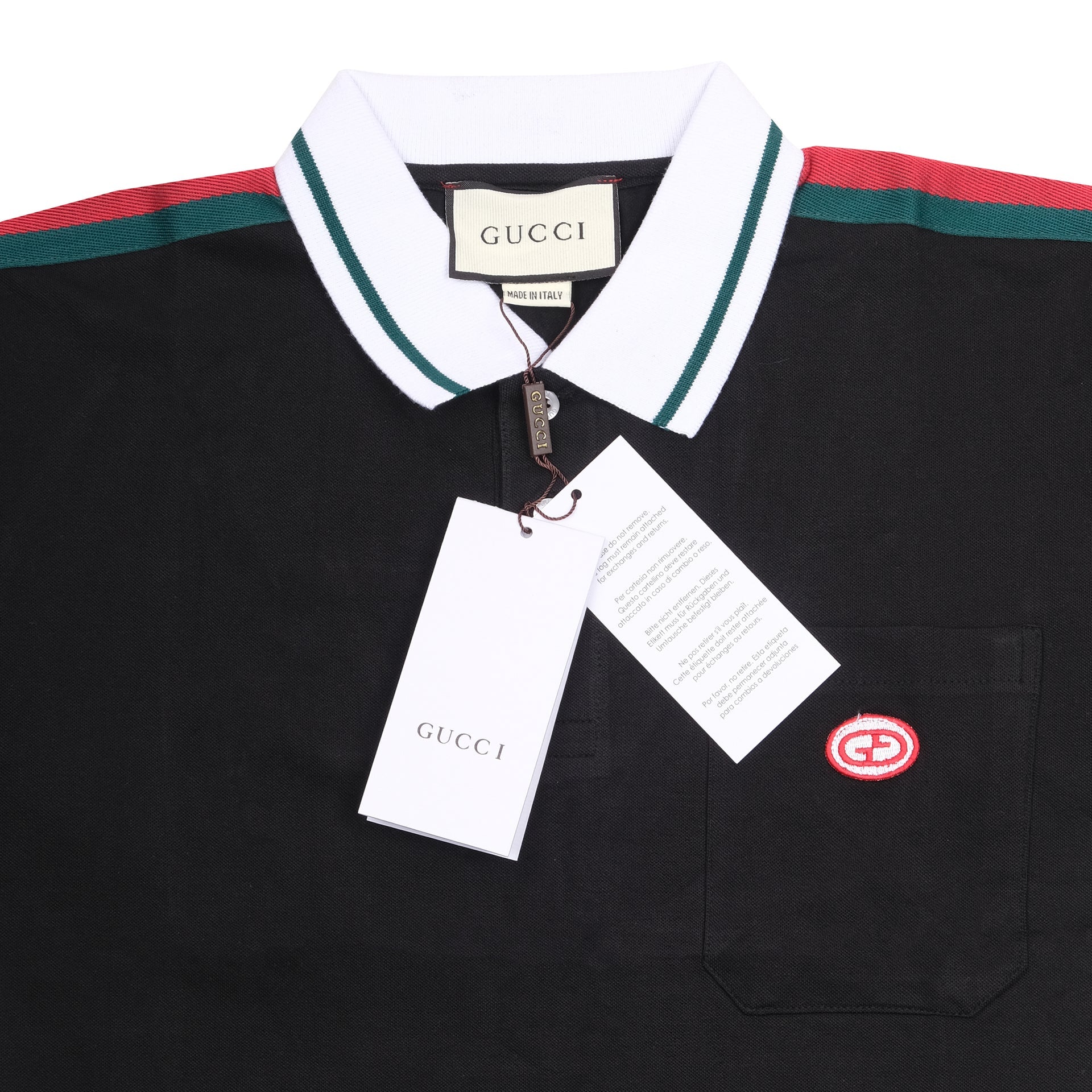 GUCCI Midnight Noir Slim Fit Polo Shirt with Crimson and Emerald Stripes