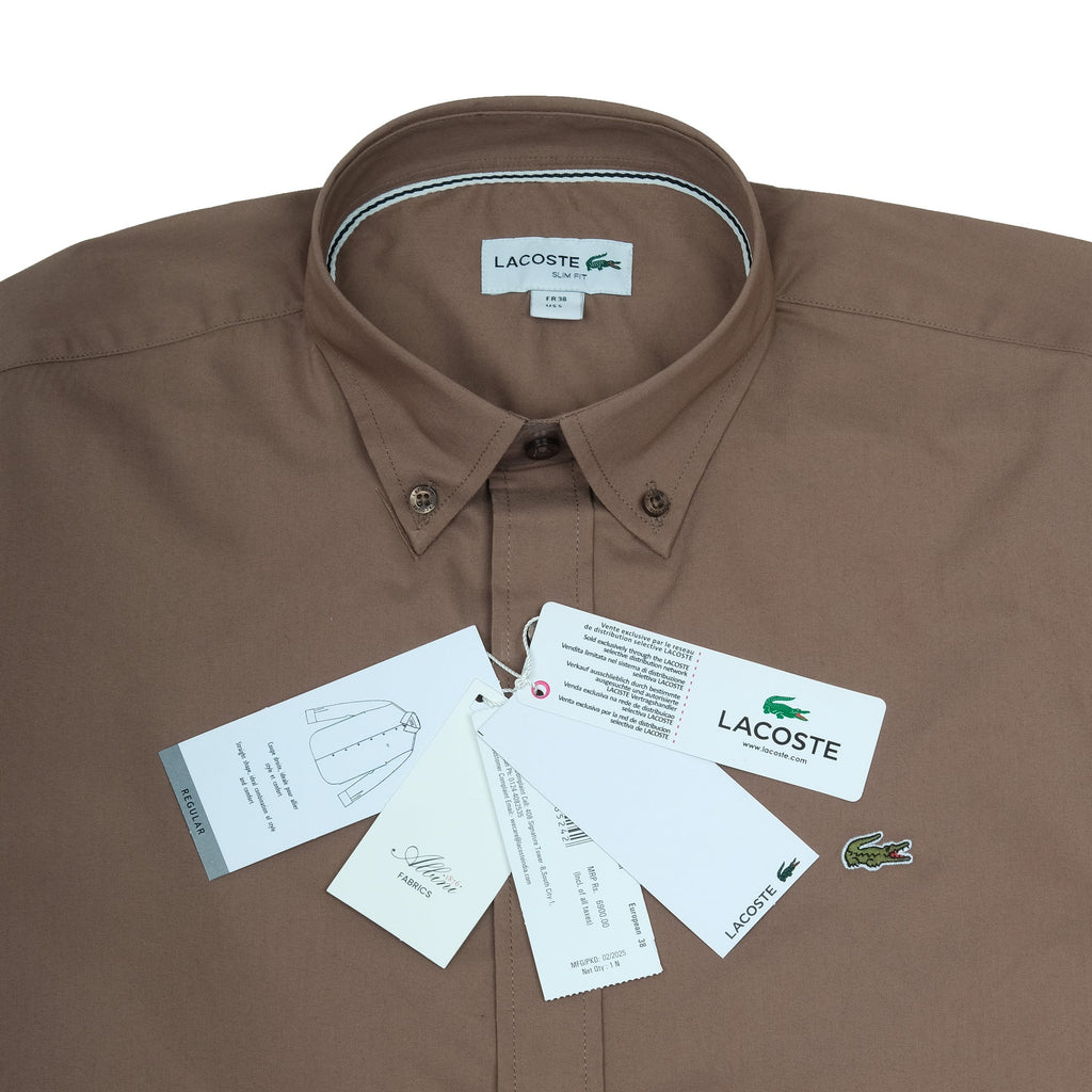 LACOSTE Earthy Walnut Classic Fit Long Sleeve Button-Up Shirt