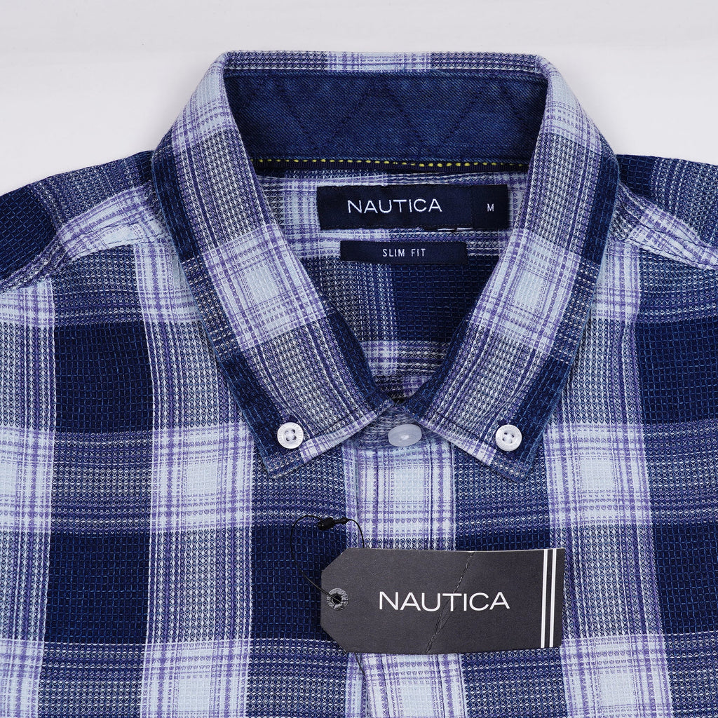 NAUTICA Celestial Indigo Tailored Fit Long Sleeve Check Shirt