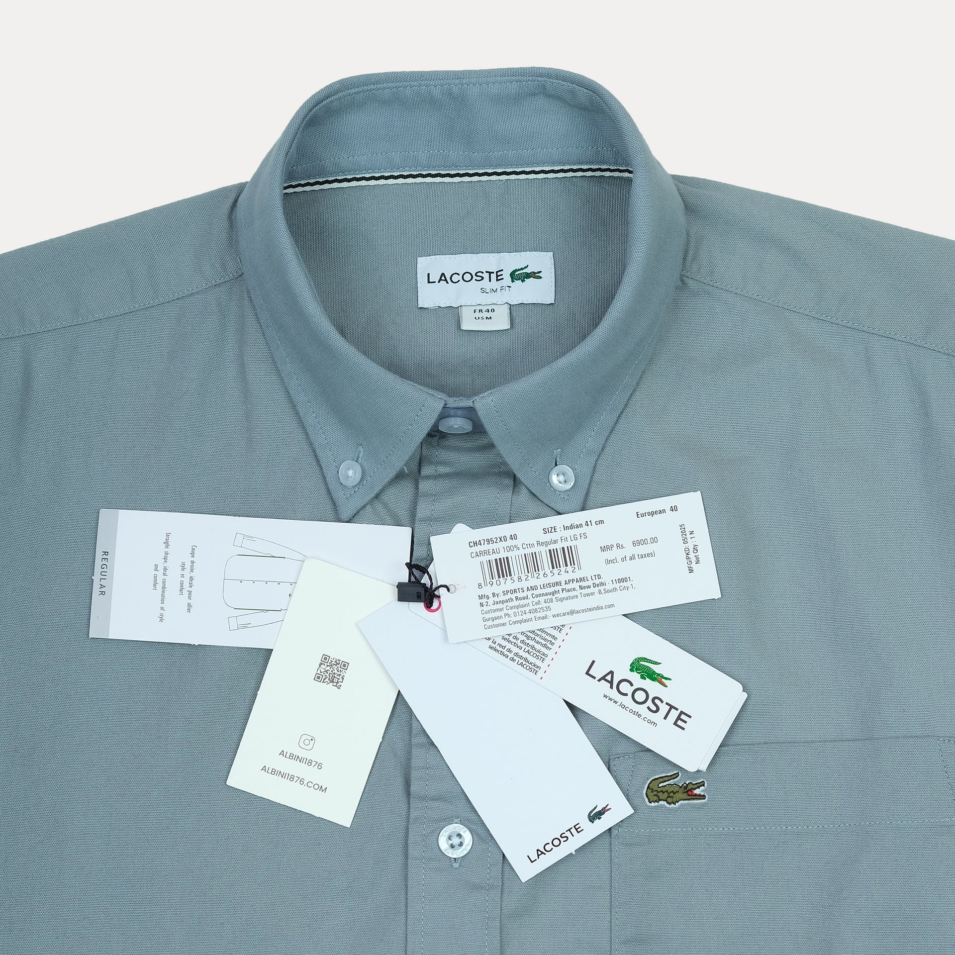 LACOSTE Tranquil Teal Classic Fit Long Sleeve Button-Up Shirt