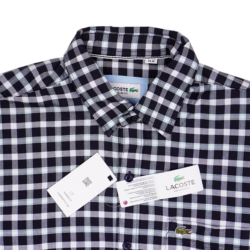 LACOSTE Lucent Sable Umber Tailored Fit Long Sleeve Check Shirt