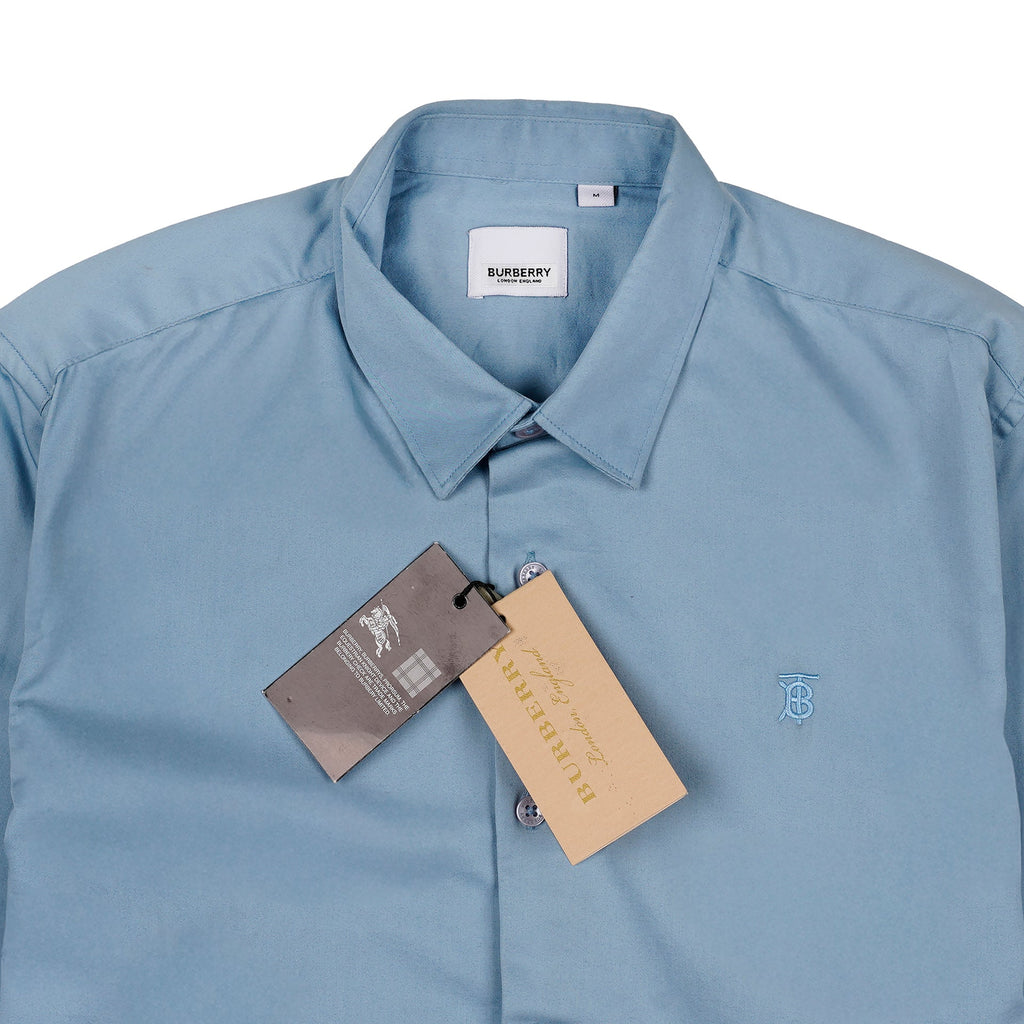 BURBERRY Opulent Teal Tailored Fit Long Sleeve Button-Up Shirt