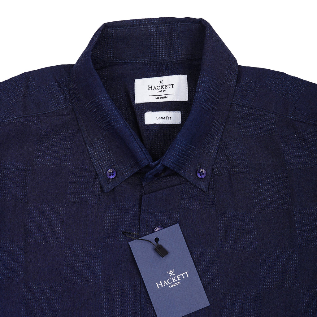 HACKETT Midnight Sapphire Tailored Fit Long Sleeve Textured Check Shirt