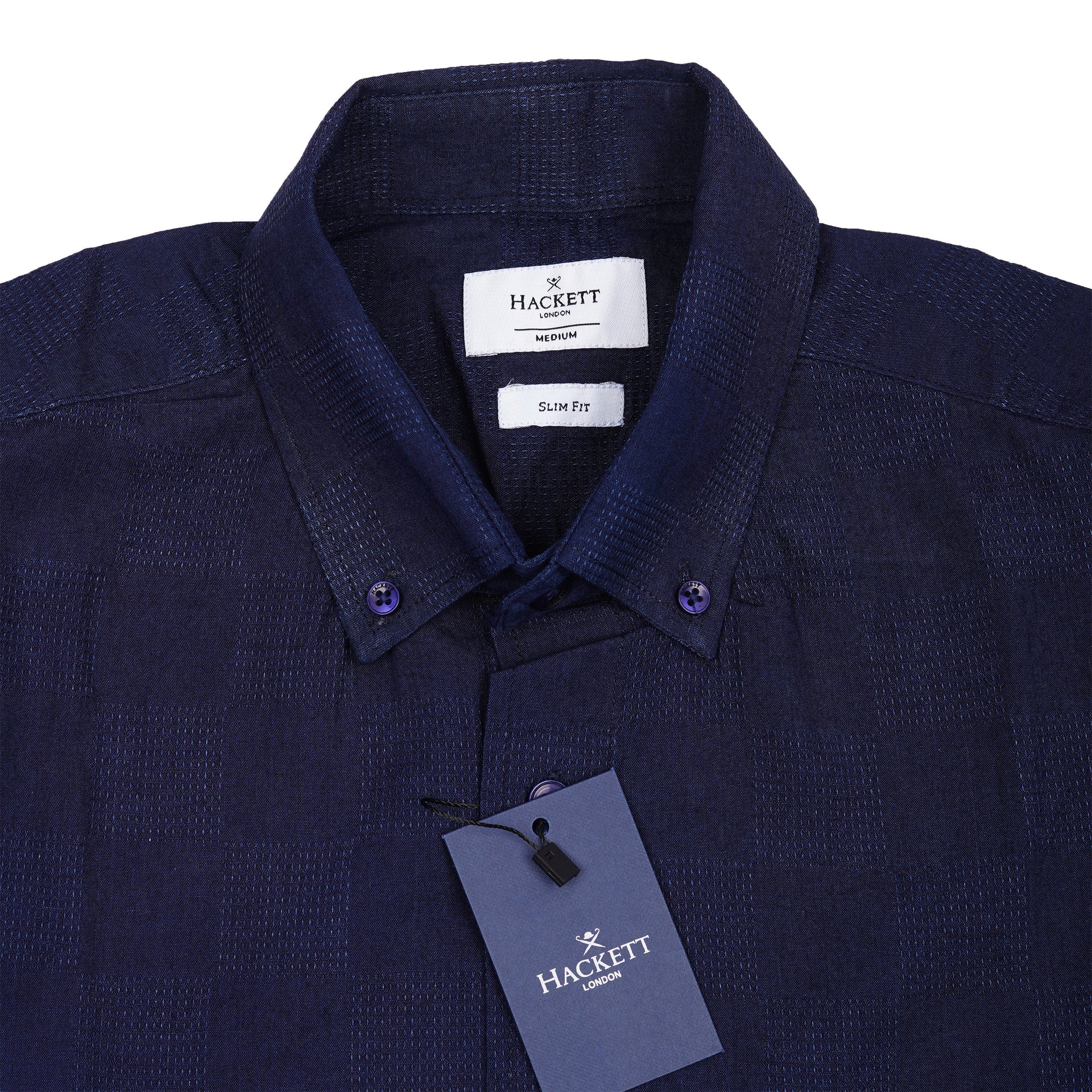HACKETT Midnight Sapphire Tailored Fit Long Sleeve Textured Check Shirt
