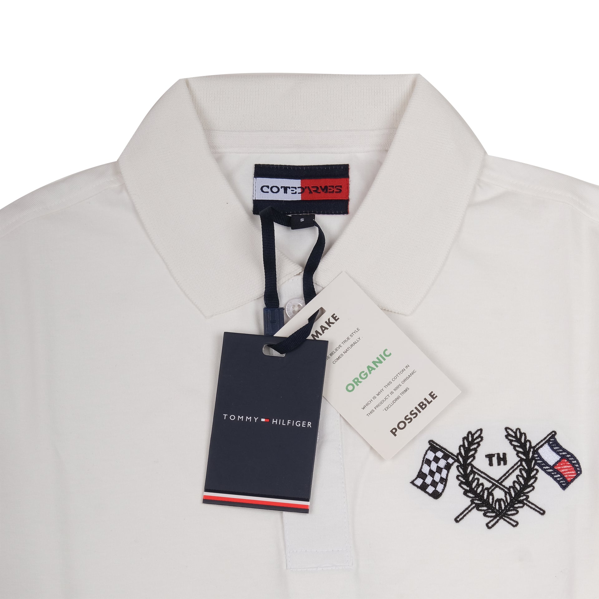 TOMMY HILFIGER Frosted Pearl Organic Cotton Slim Fit Polo Shirt with Embroidered Crest