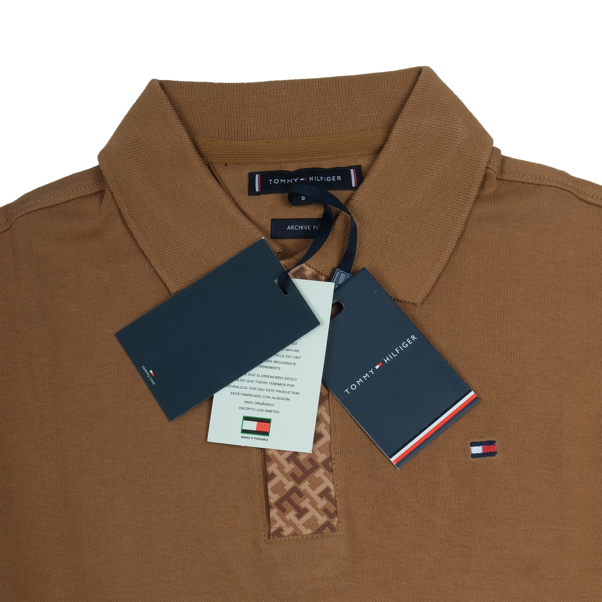 TOMMY HILFIGER Rustic Walnut Classic Fit Polo Shirt with Patterned Placket