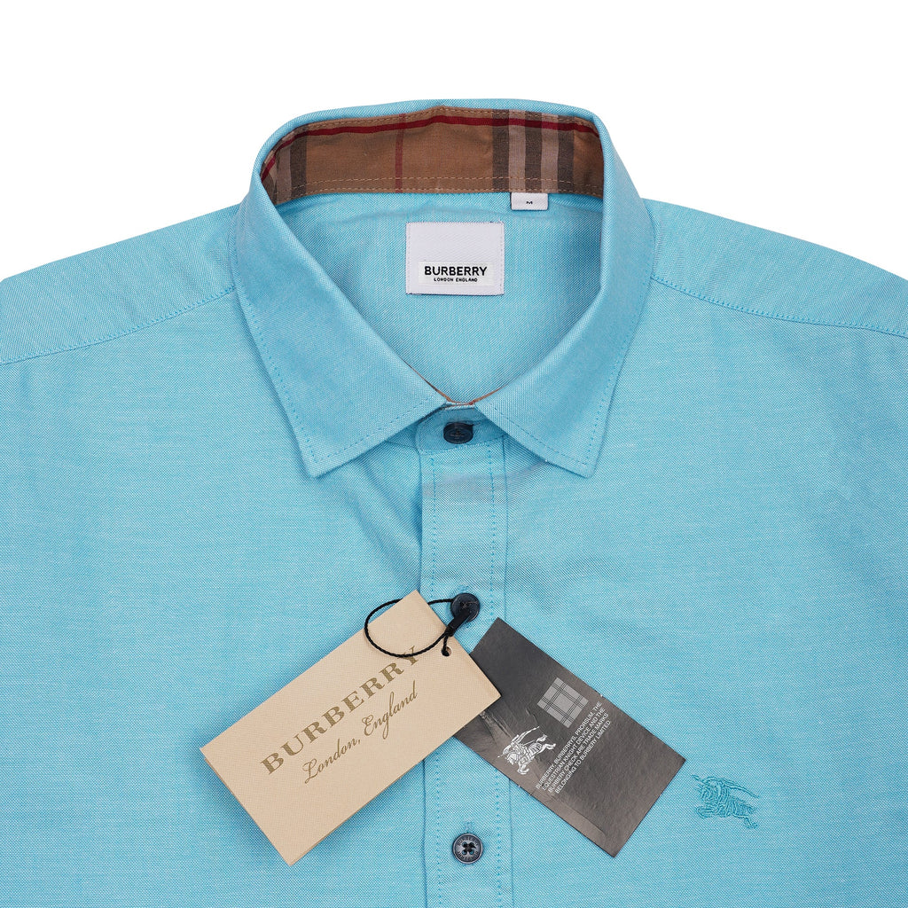 BURBERRY Opulent Turquoise Tailored Fit Long Sleeve Button-Up Shirt