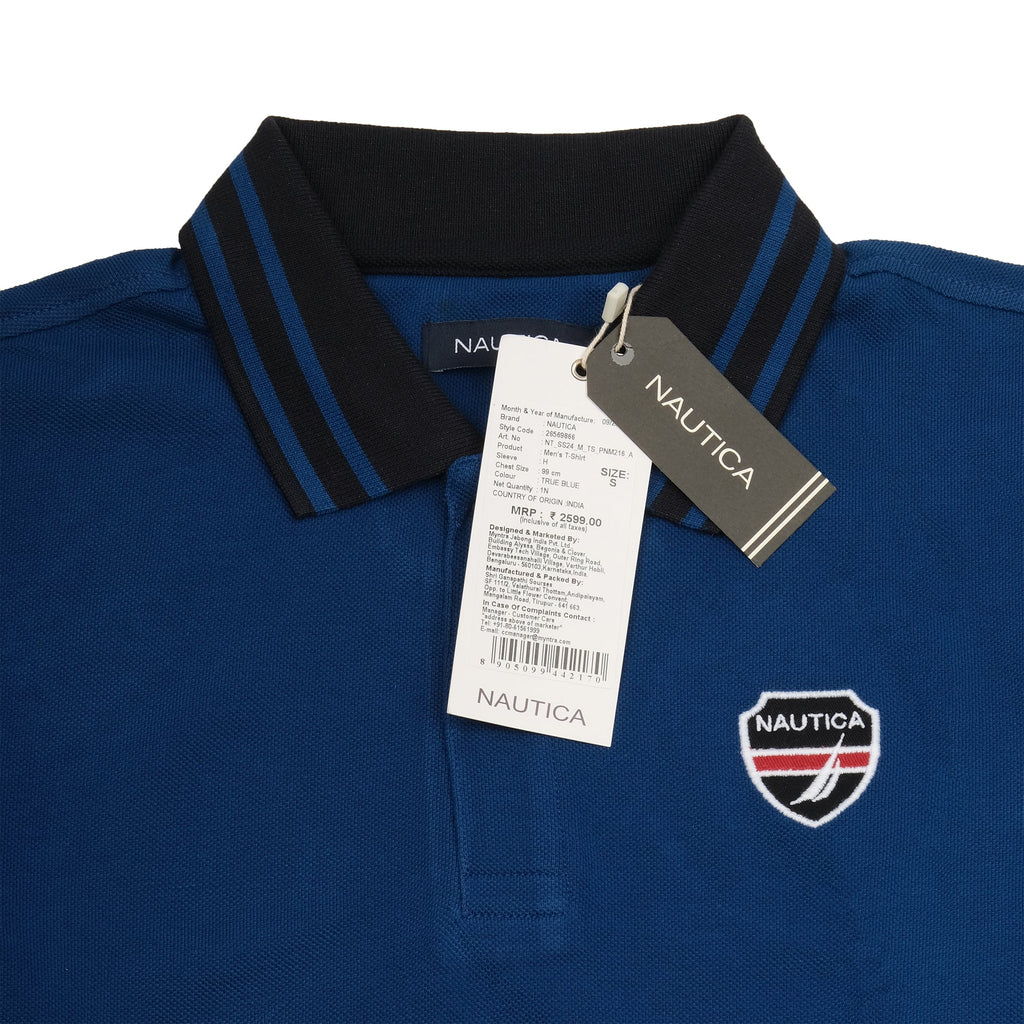 NAUTICA Oceanic Blue Striped Classic Fit Polo Shirt