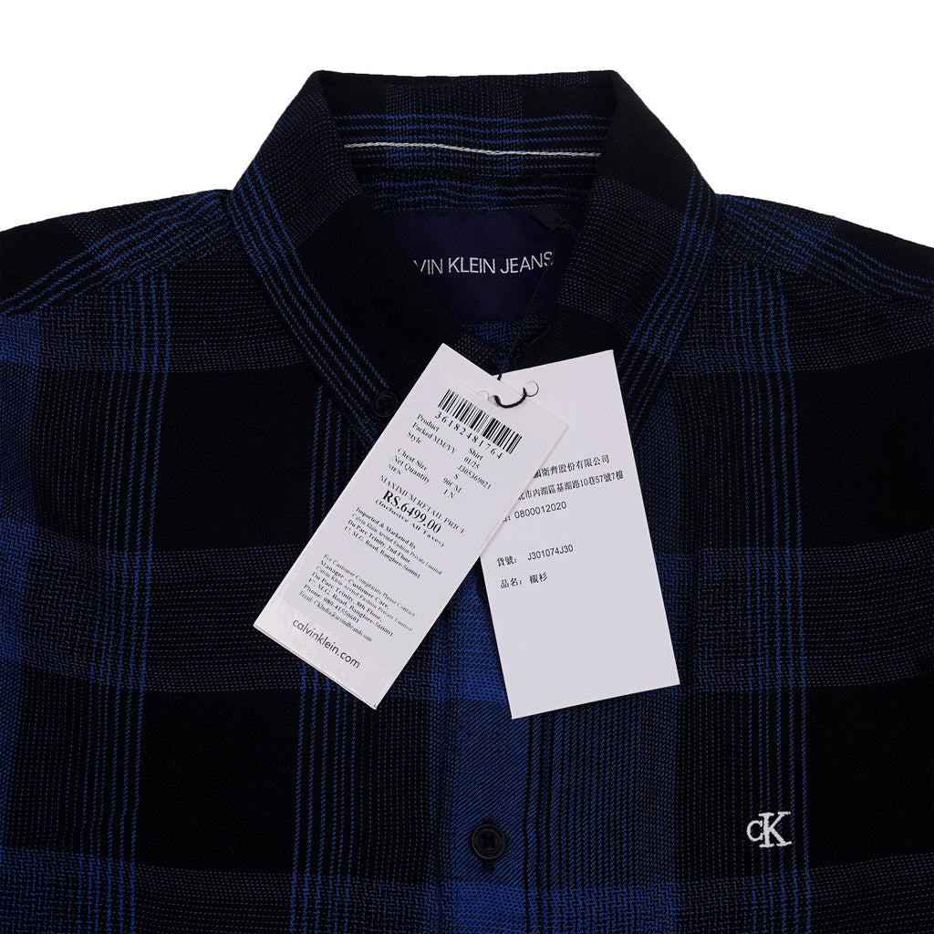 CALVIN KLEIN Enchanted Azure Tailored Fit Long Sleeve Flannel Shirt