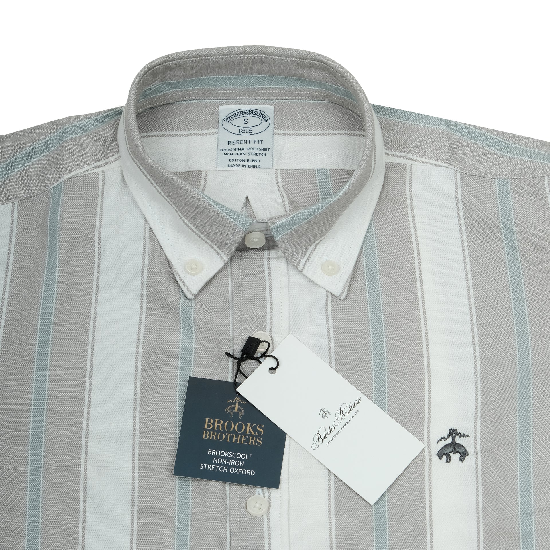 BROOKS BROTHERS Silver Mist Regent Fit Striped Oxford Shirt