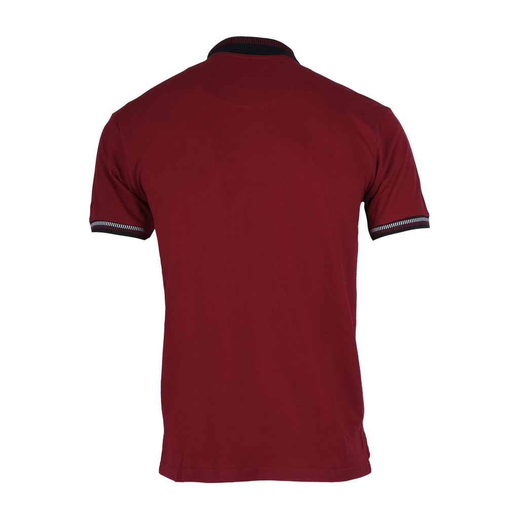 TOMMY HILFIGER Crimson Red Classic Fit Polo Shirt with Striped Collar