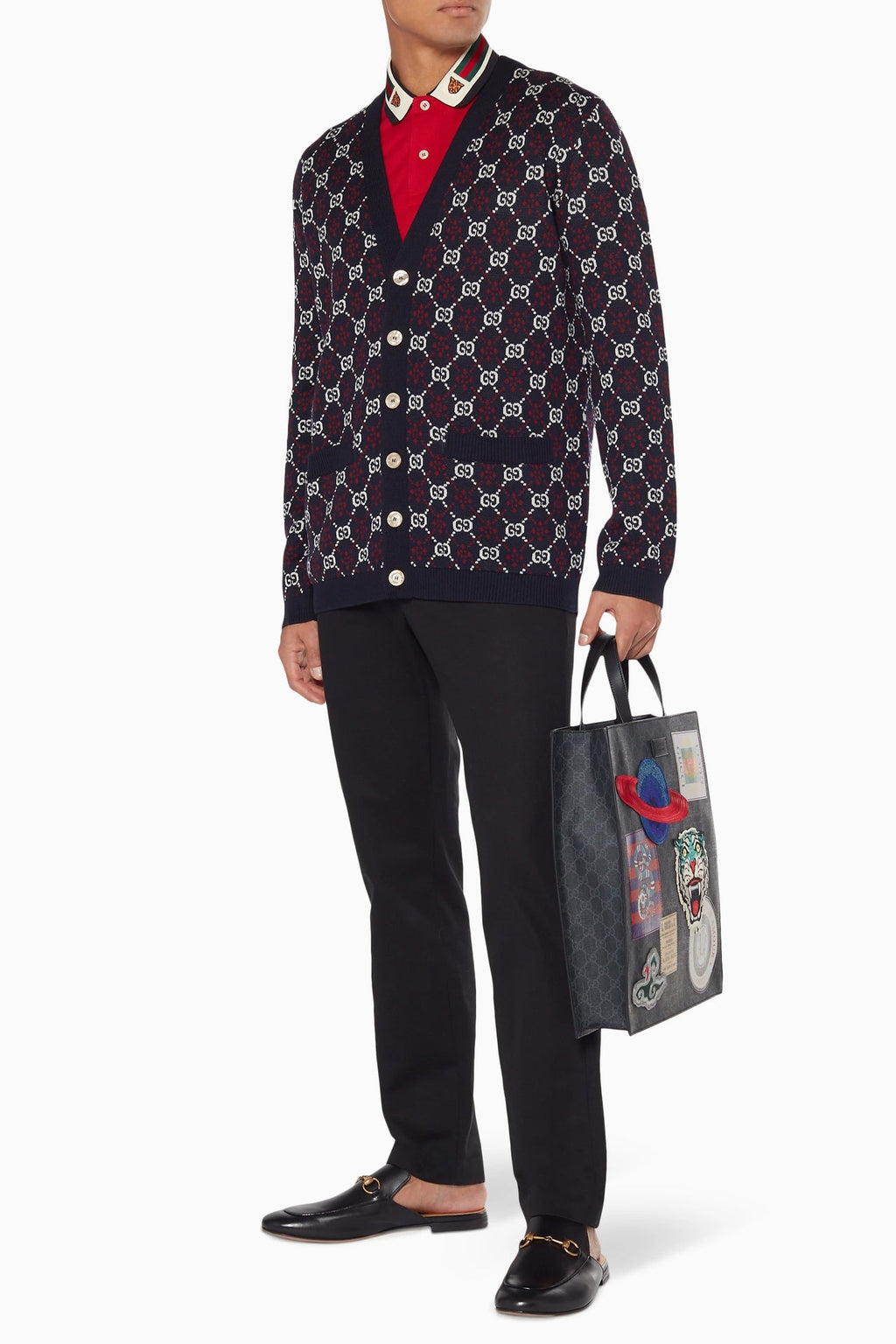 GUCCI Crimson Flame Classic Fit Polo Shirt with Iconic Striped Collar