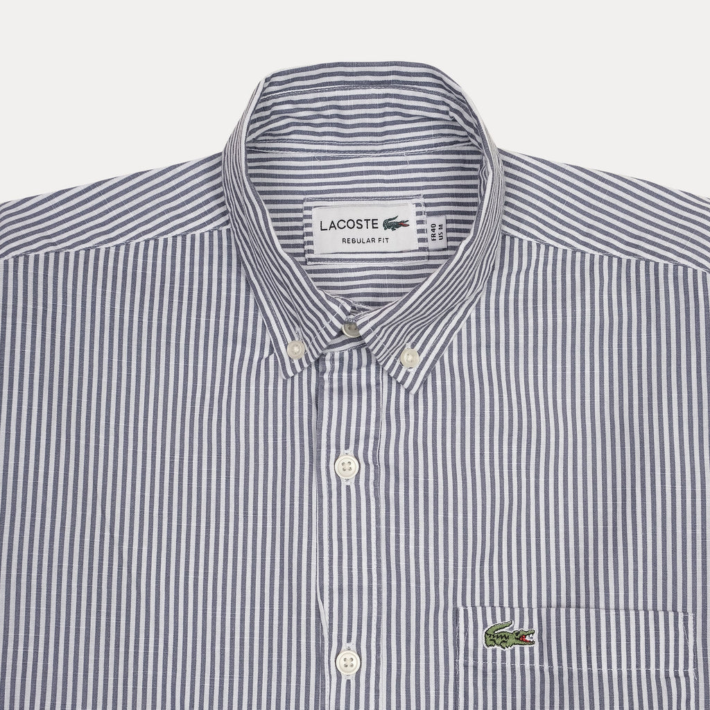LACOSTE Oceanic Slate Tailored Fit Long Sleeve Striped Button-Up Shirt
