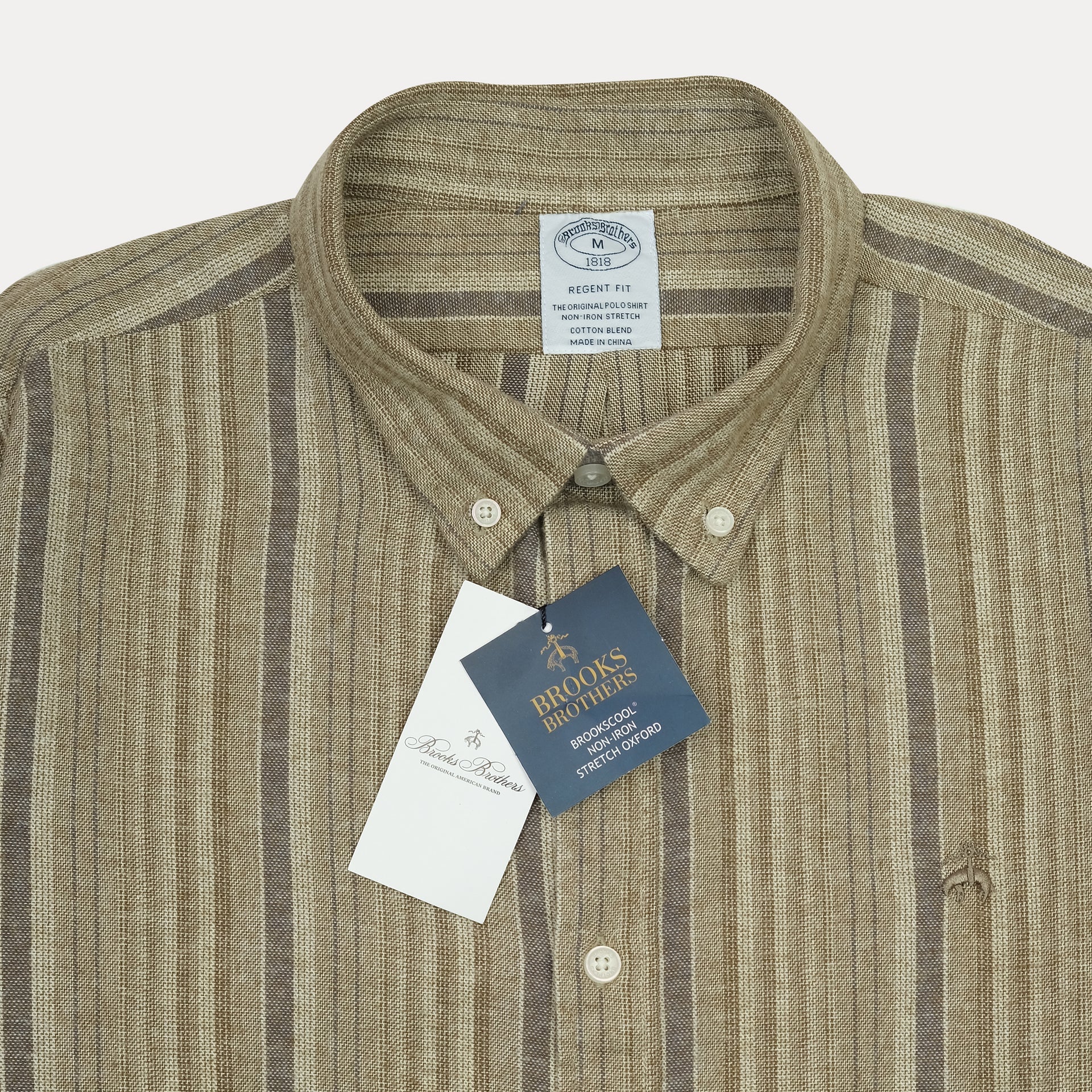 BROOKS BROTHERS Serene Sand Tailored Fit Long Sleeve Striped Shirt