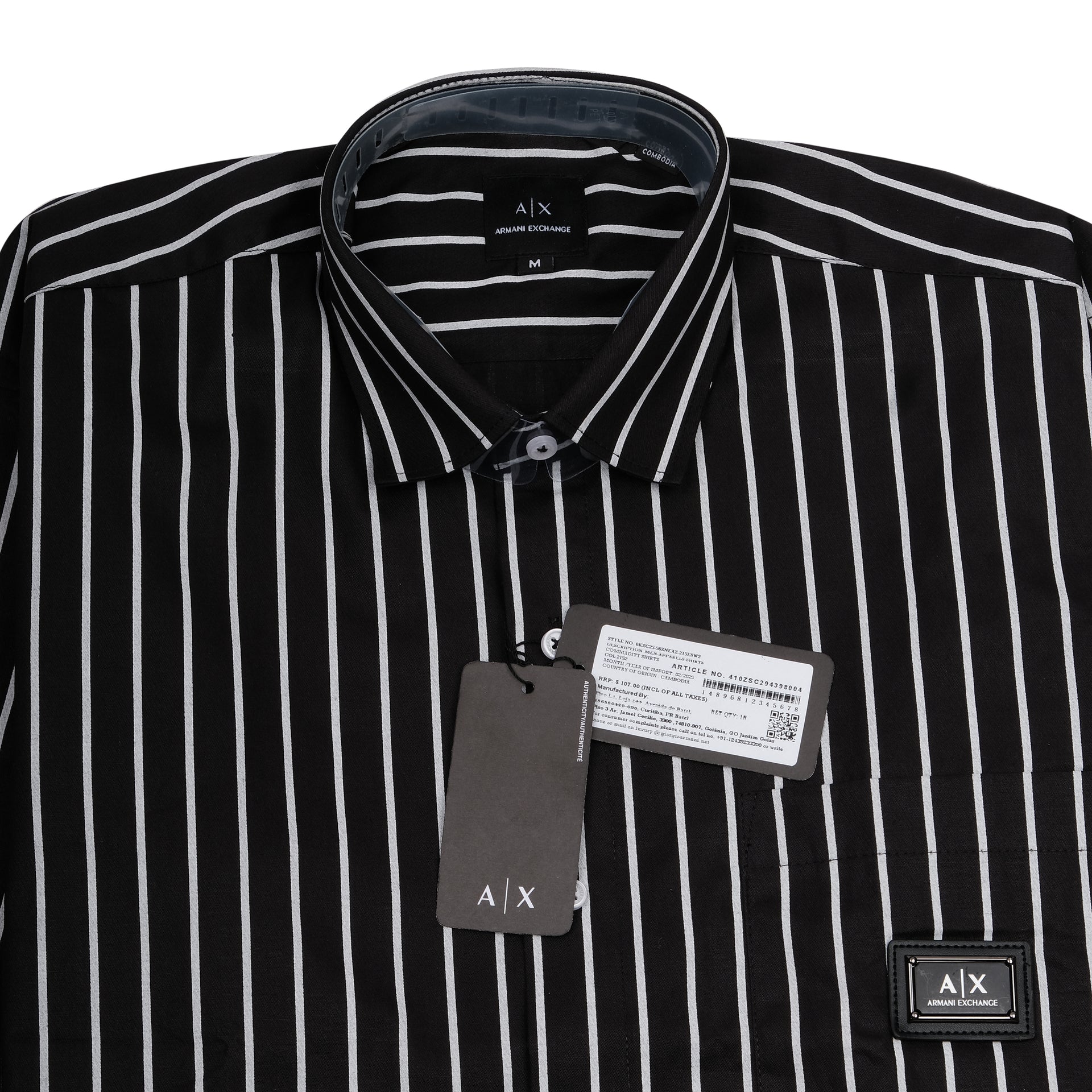 ARMANI EXCHANGE Midnight Noir Classic Fit Long Sleeve Striped Shirt