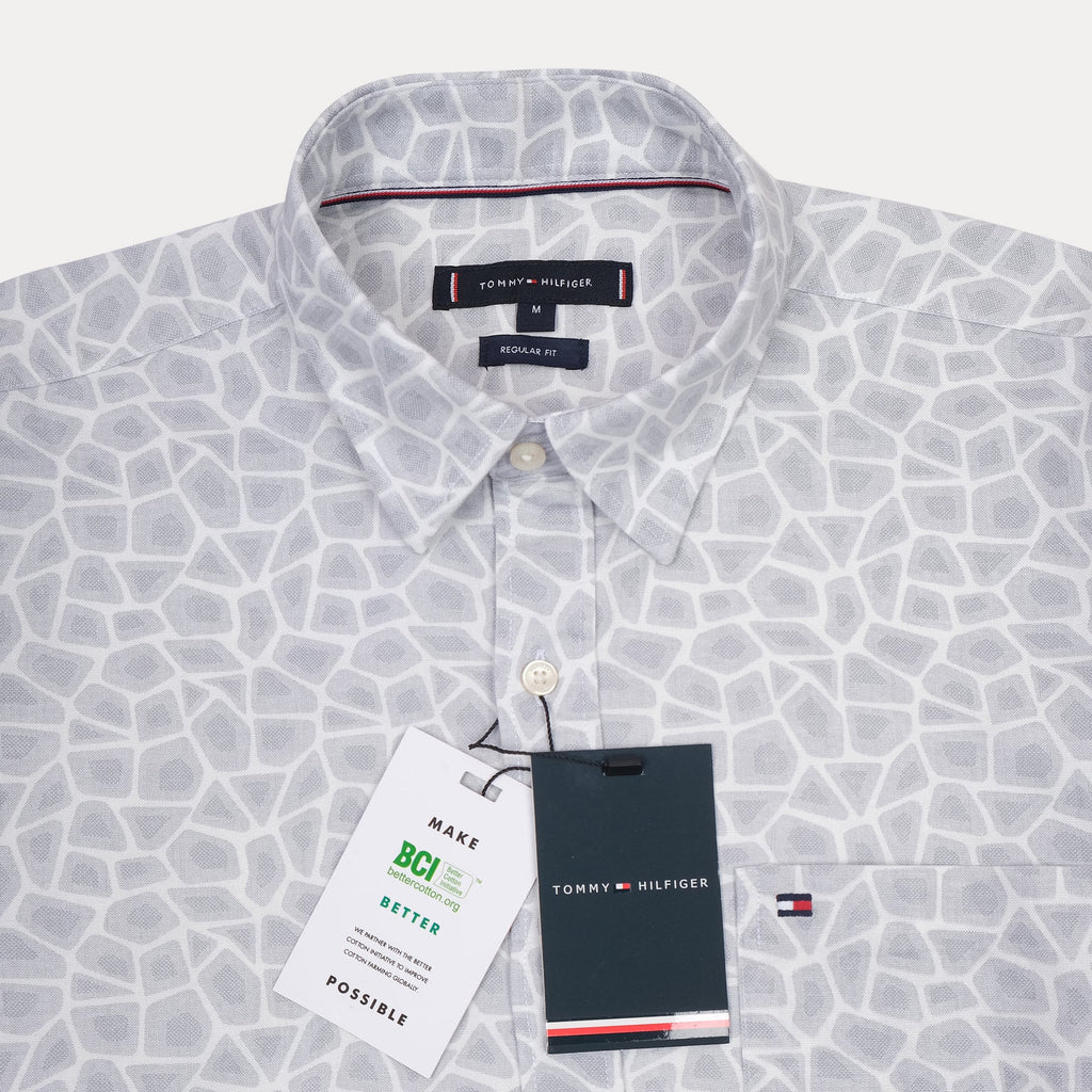 TOMMY HILFIGER Misty Silver Modern Fit Long Sleeve Button-Up Shirt