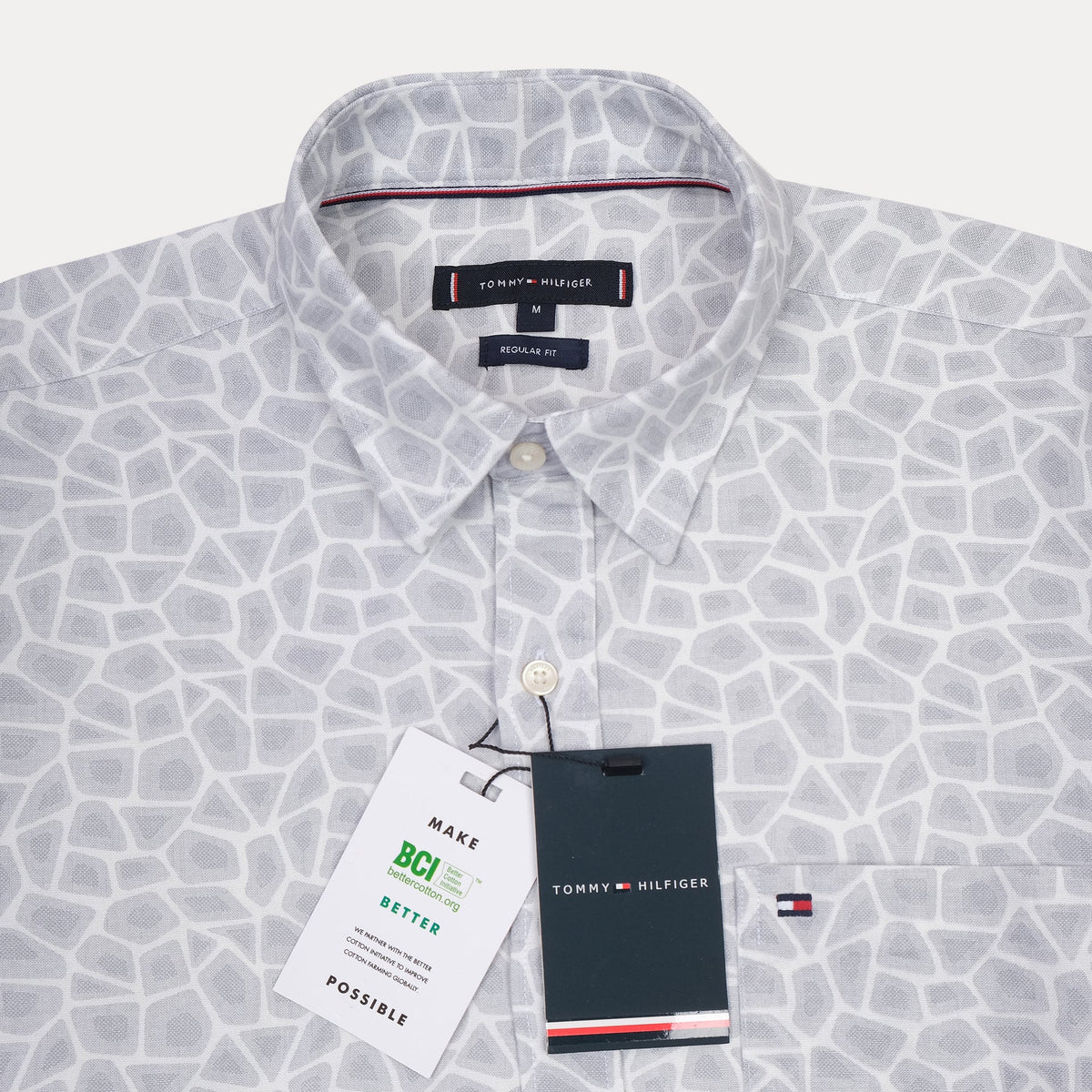 TOMMY HILFIGER Misty Silver Modern Fit Long Sleeve Button-Up Shirt