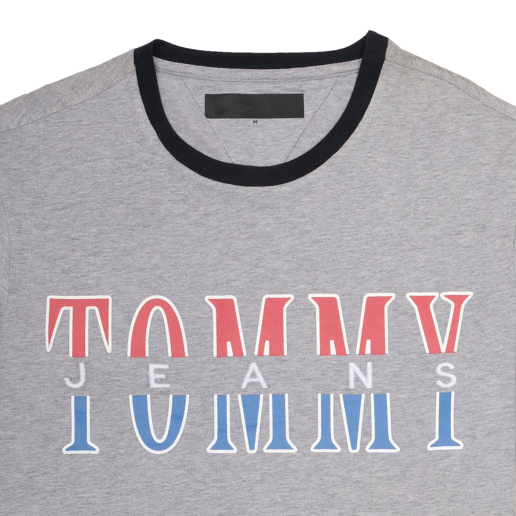 TOMMY HILFIGER Misty Slate Oversized Graphic Logo Ringer Tee