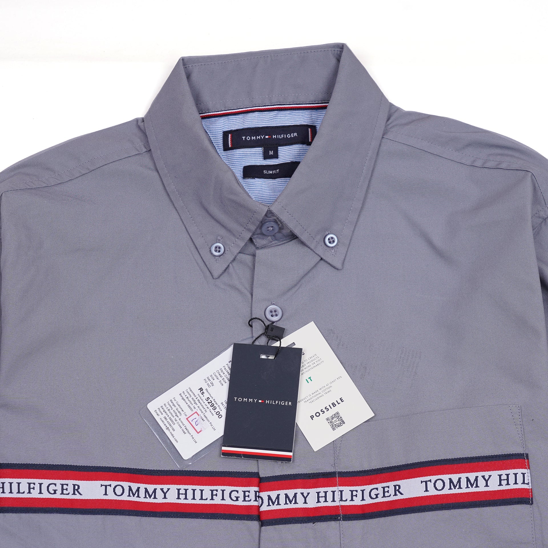 TOMMY HILFIGER Ethereal Lavender Modern Fit Long Sleeve Button-Up Shirt with Iconic Stripe