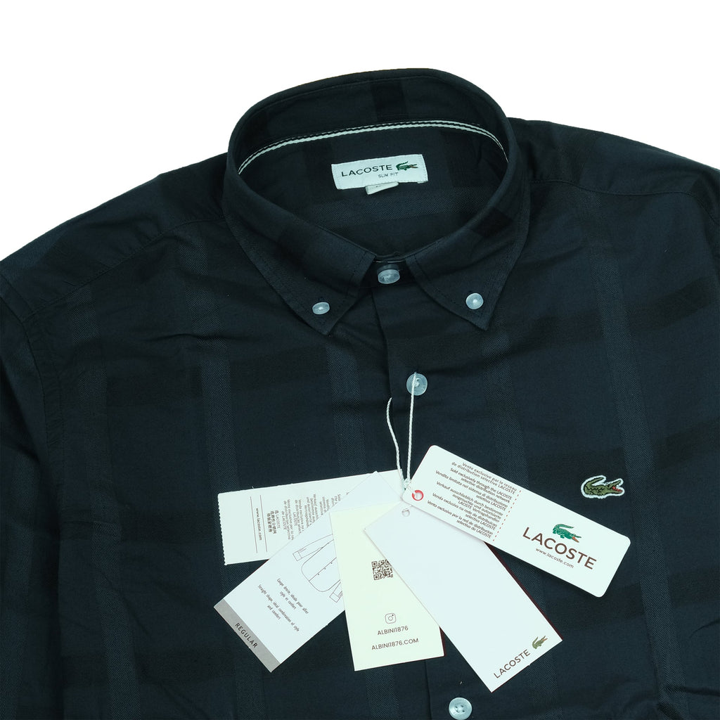 LACOSTE Midnight Teal Checkered Classic Fit Long Sleeve Shirt