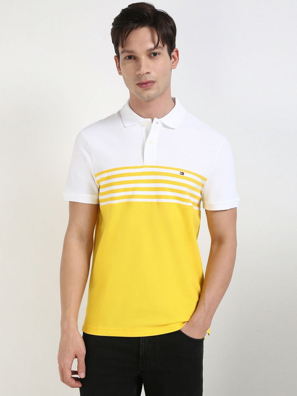 TOMMY HILFIGER Sunbeam Yellow Slim Fit Striped Polo Shirt