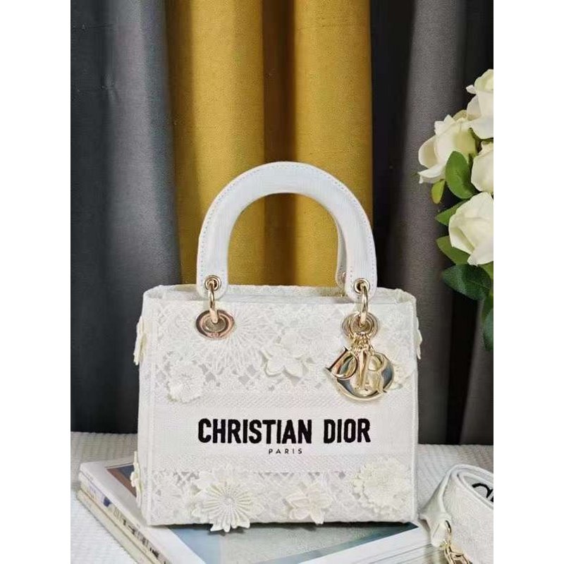 CHRISTIAN DIOR Ethereal Ivory Floral Lace Mini Lady Dior Bag (IMPORTED)