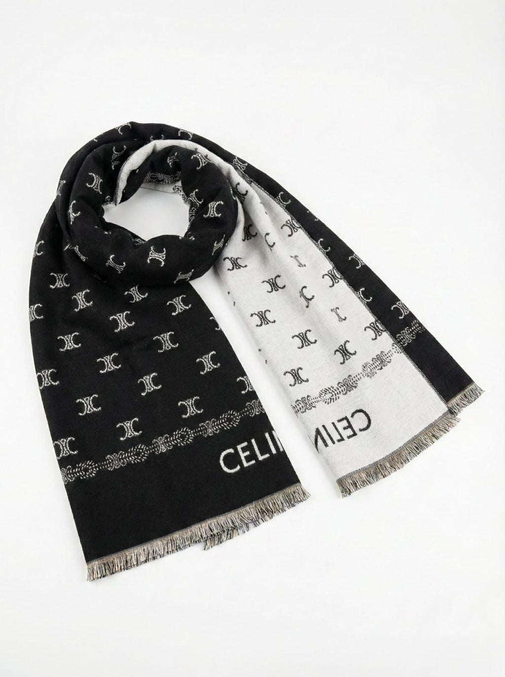 CELINE Monogrammed Wool Blend Scarf