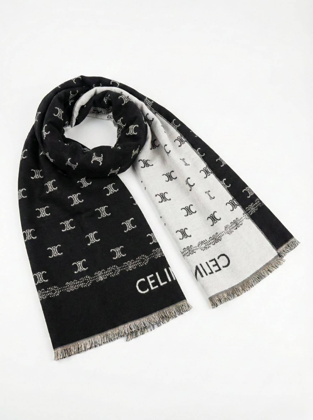 CELINE Monogrammed Wool Blend Scarf