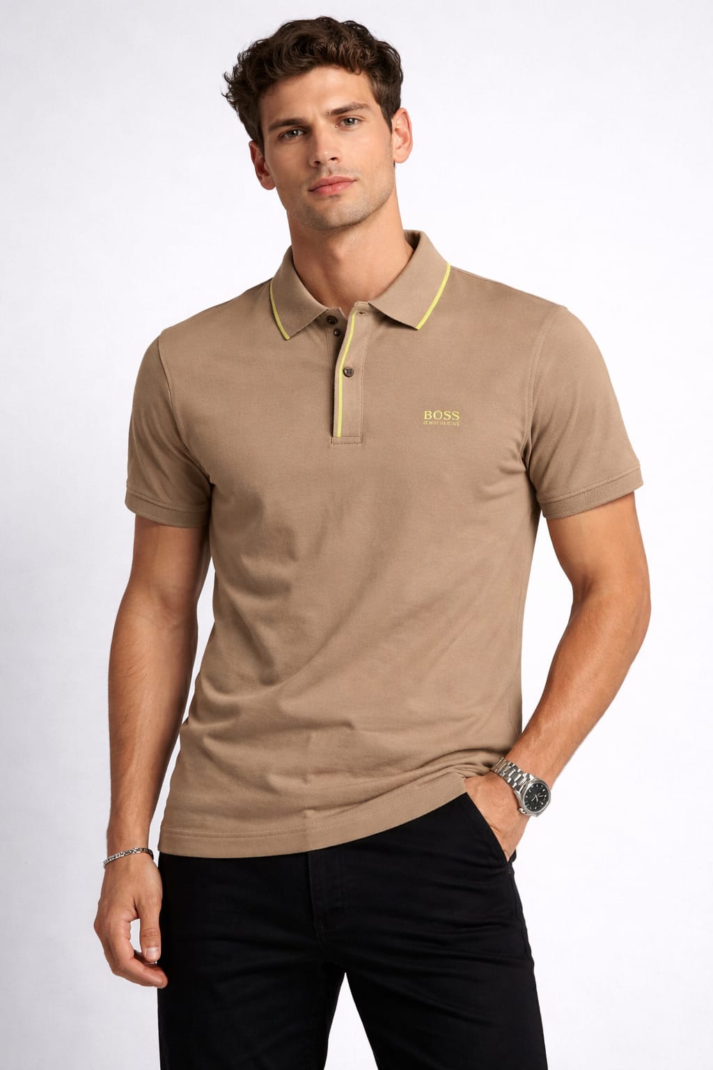 BOSS Sandy Amber Tailored Fit Short Sleeve Piqué Polo Shirt