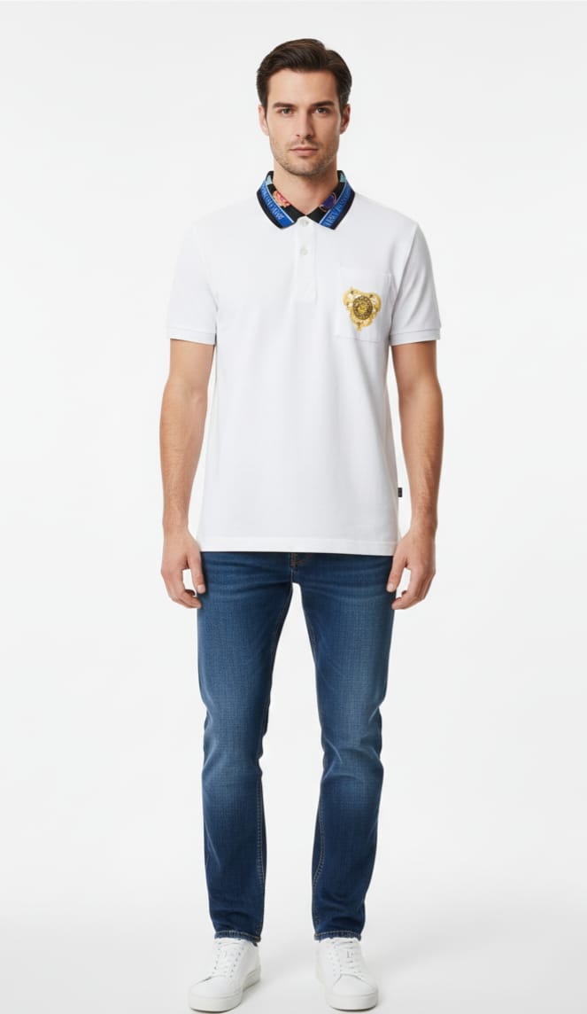 VERSACE JEANS COUTURE Radiant Pearl Slim Fit Short Sleeve Piqué Polo Shirt