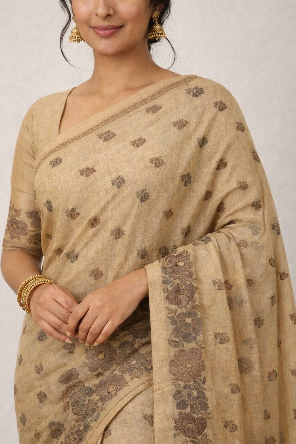 Elegant Weaves Floral Embroidered Cotton Saree