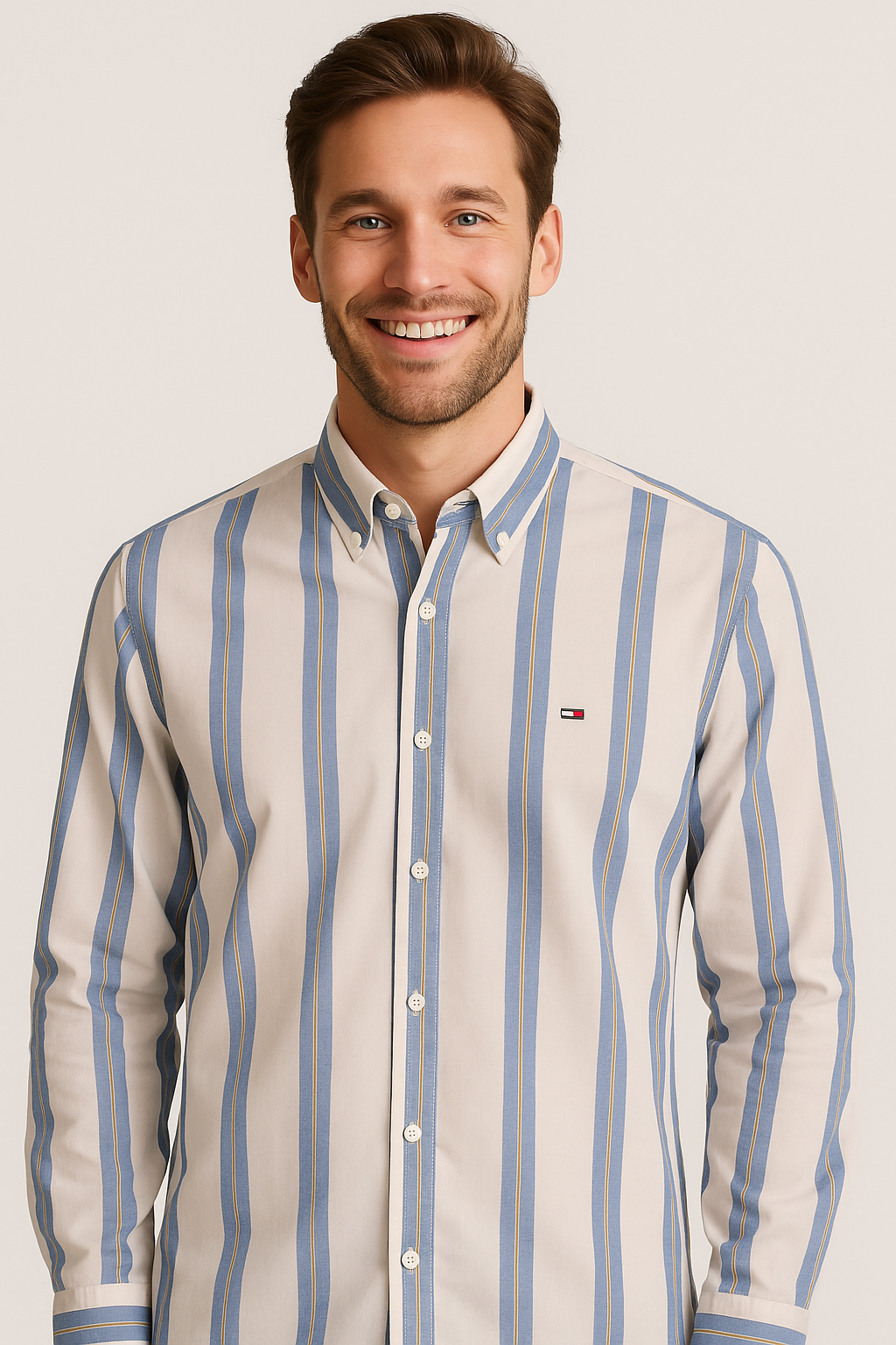 TOMMY JEANS Ocean Mist Tailored Fit Long Sleeve Striped Shirt
