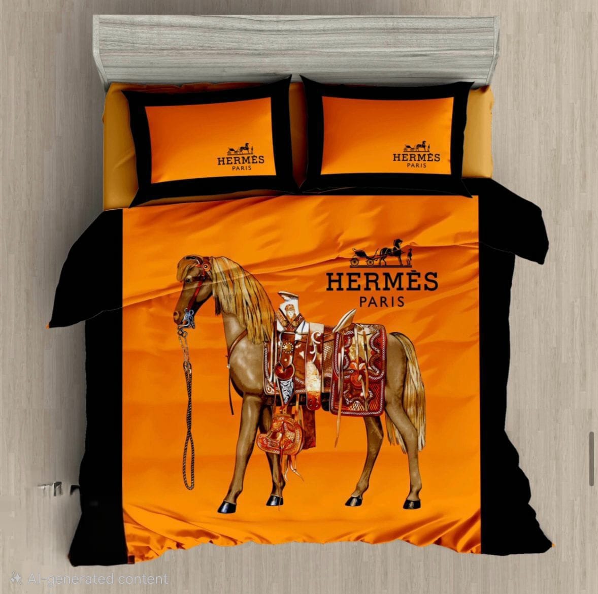 HERMÈS Celestial Amber Luxe Equestrian King Size Bedding Set