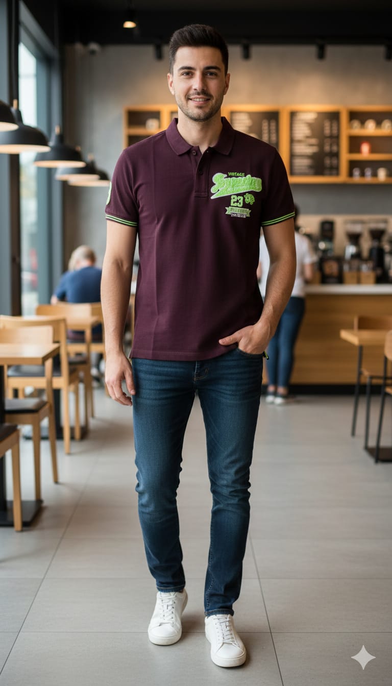 Superdry Vintage Graphic Polo Shirt in Burgundy