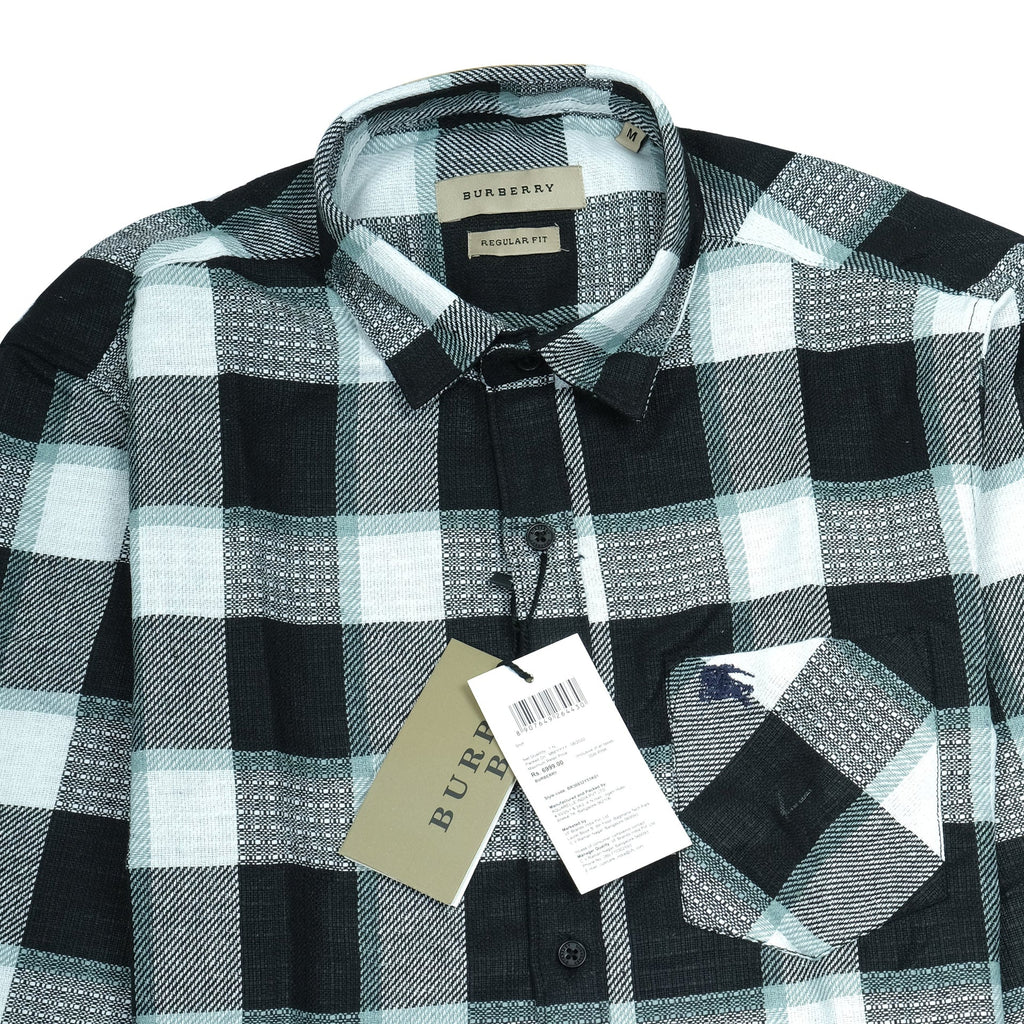 BURBERRY Midnight Aqua Check Regular Fit Long Sleeve Shirt