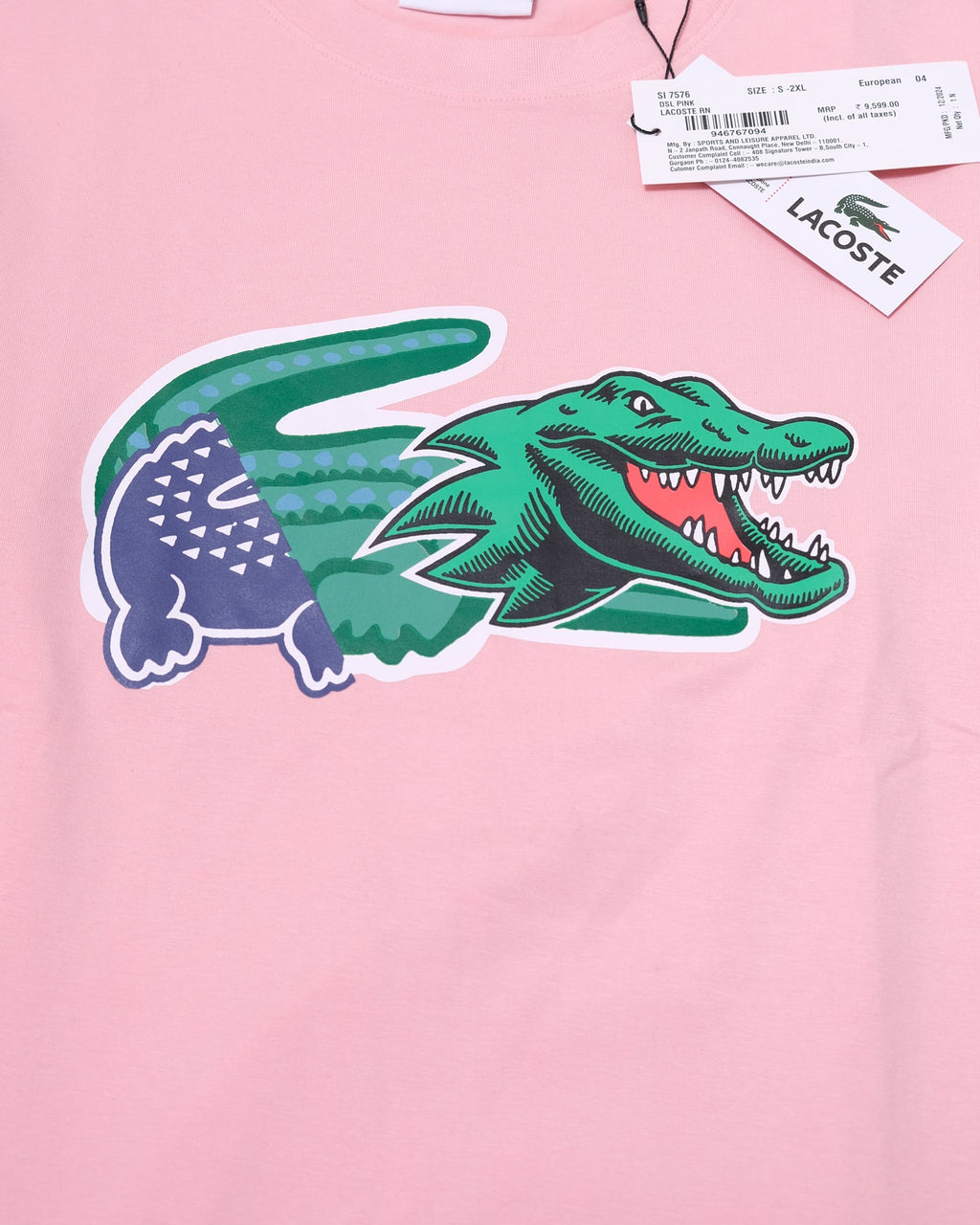 LACOSTE Blushing Coral Graphic Crocodile Logo Crewneck Tee