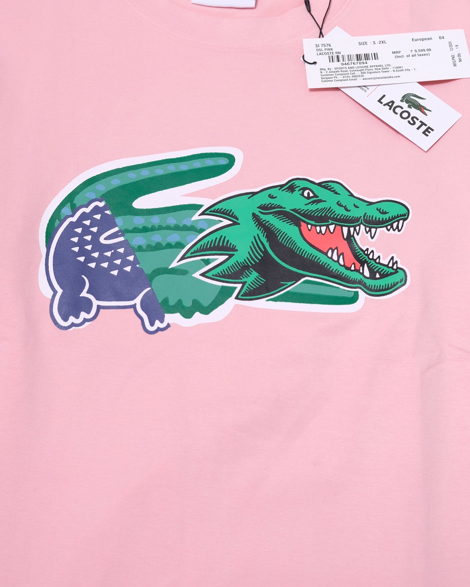 LACOSTE Blushing Coral Graphic Crocodile Logo Crewneck Tee