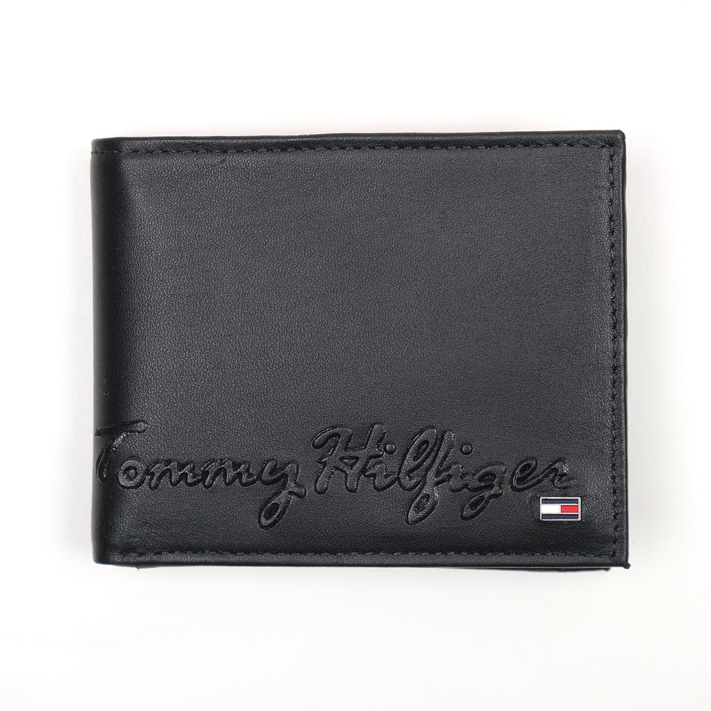 TOMMY HILFIGER Sleek Black Leather Wallet - Timeless Elegance