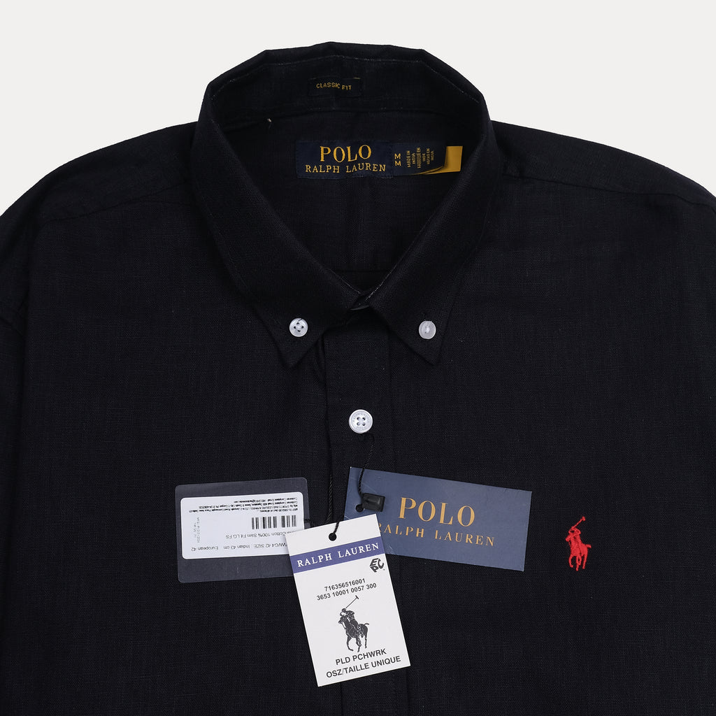 Polo Ralph Lauren Linen Classic Fit Black Button-Down Shirt