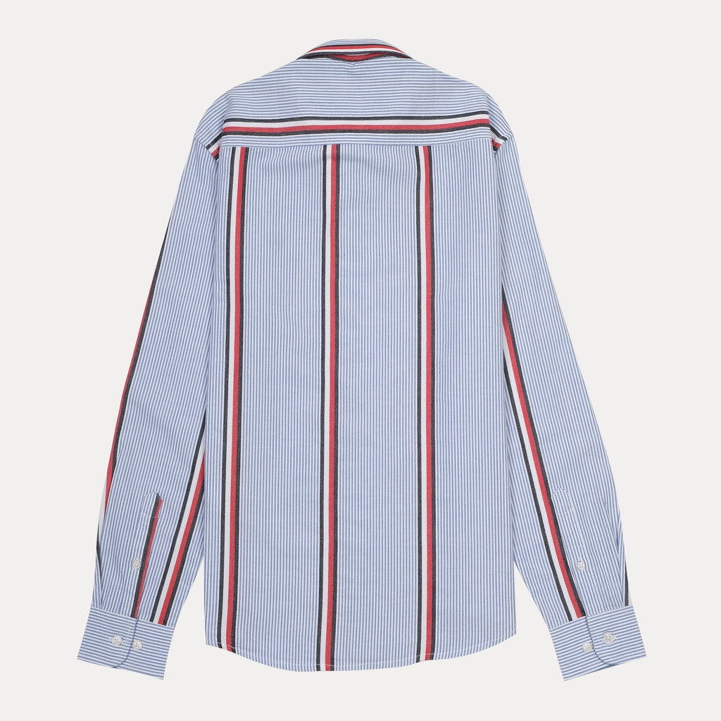 Tommy Hilfiger Striped Elegance Organic Cotton Shirt in Sky Blue with Vibrant Red Accents