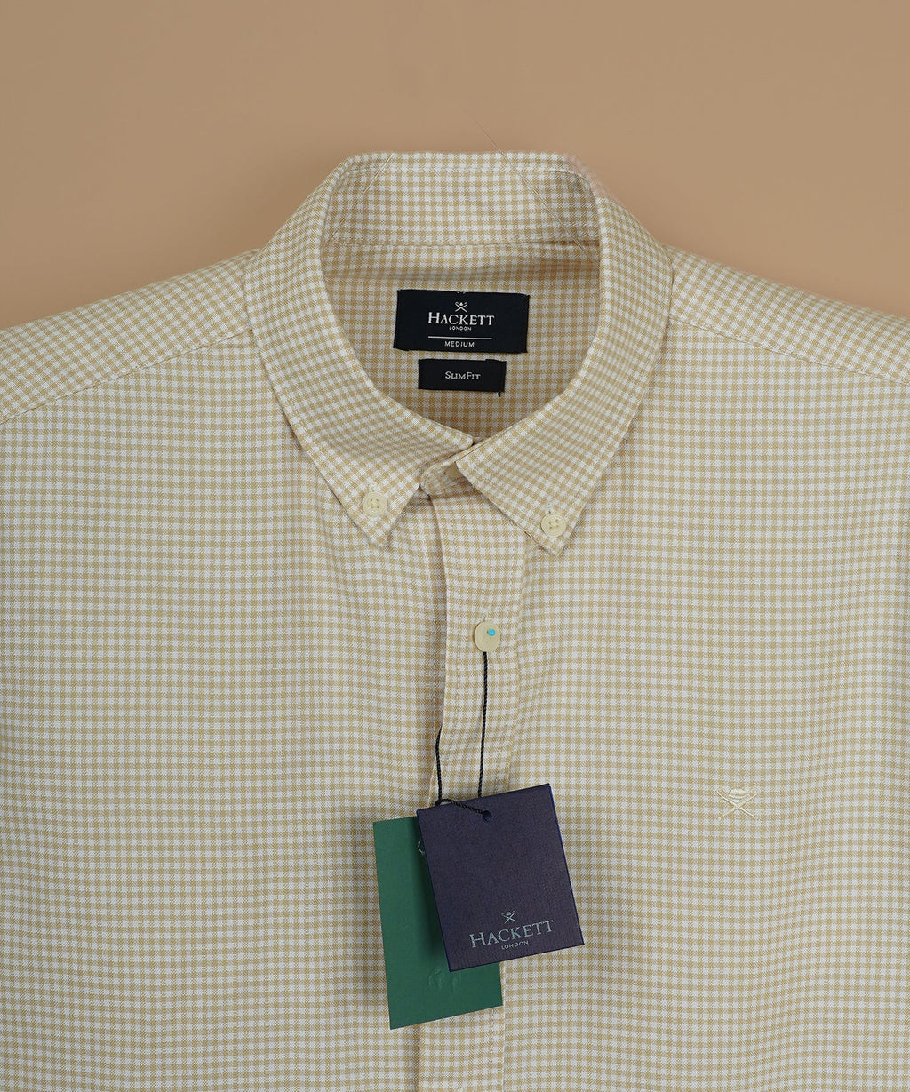 HACKETT Sunlit Almond Tailored Fit Long Sleeve Gingham Shirt