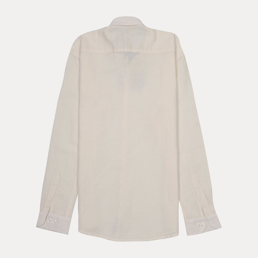 GANT Ethereal Cream Tailored Fit Long Sleeve Linen-Blend Shirt