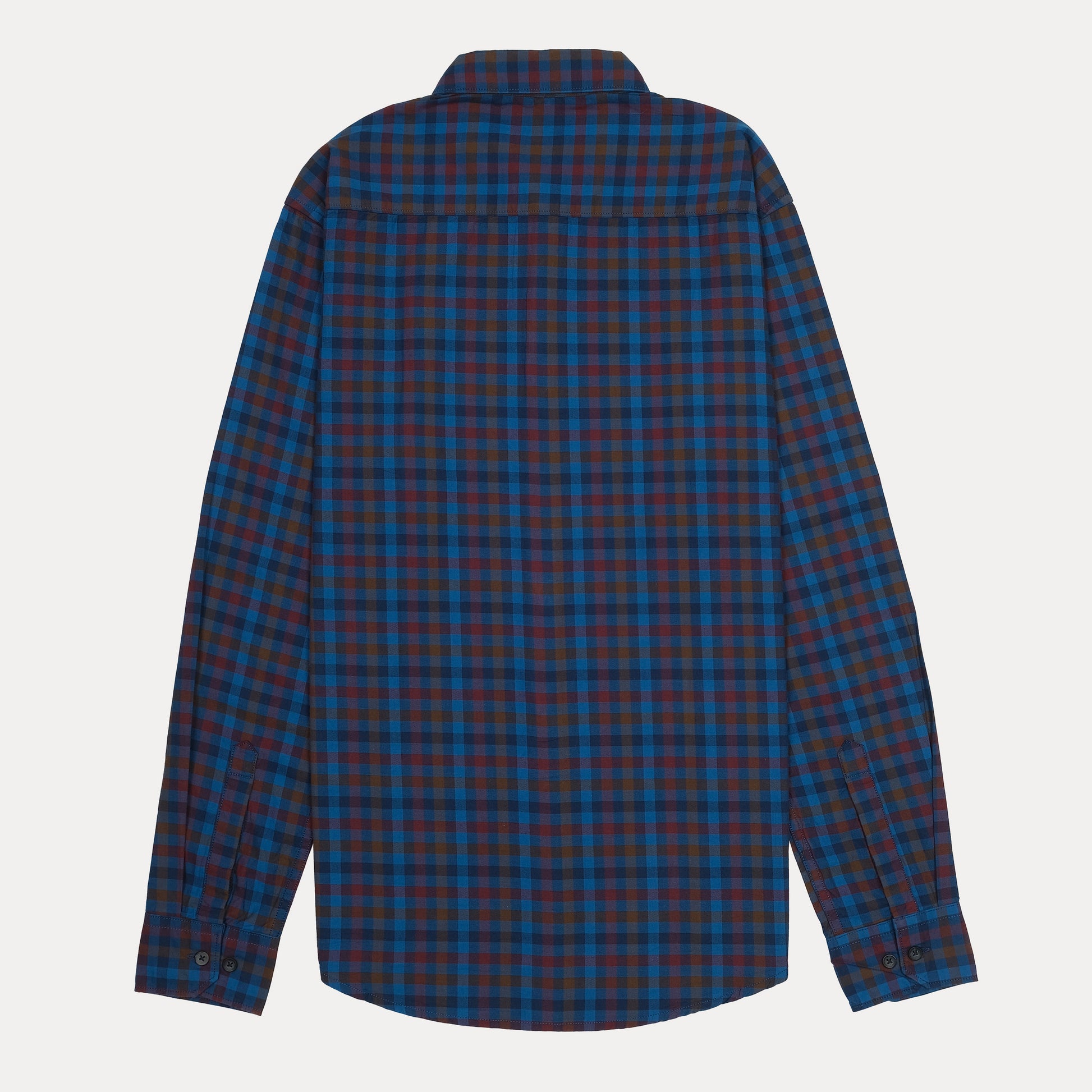 United Colors of Benetton Vibrant Plaid Long Sleeve Shirt in Oceanic Blue & Rustic Red