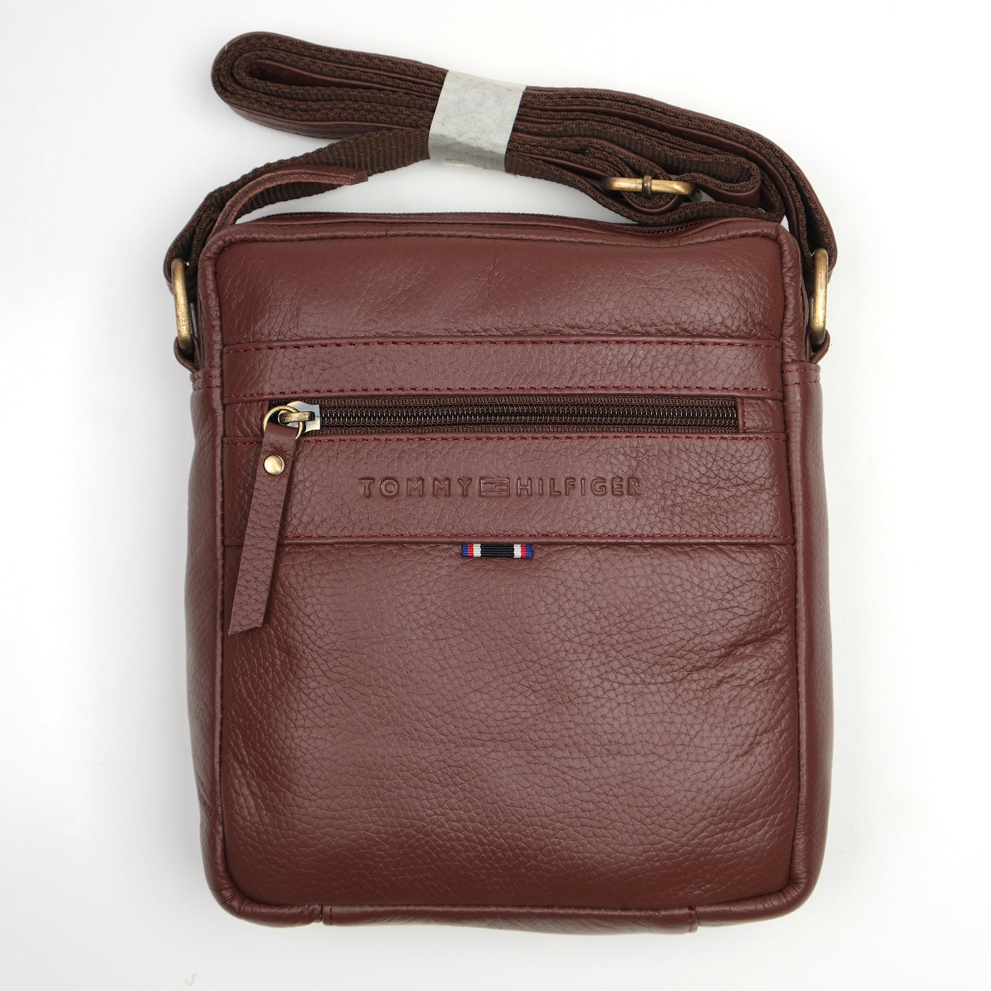 TOMMY HILFIGER Luxurious Maroon Leather Crossbody Bag