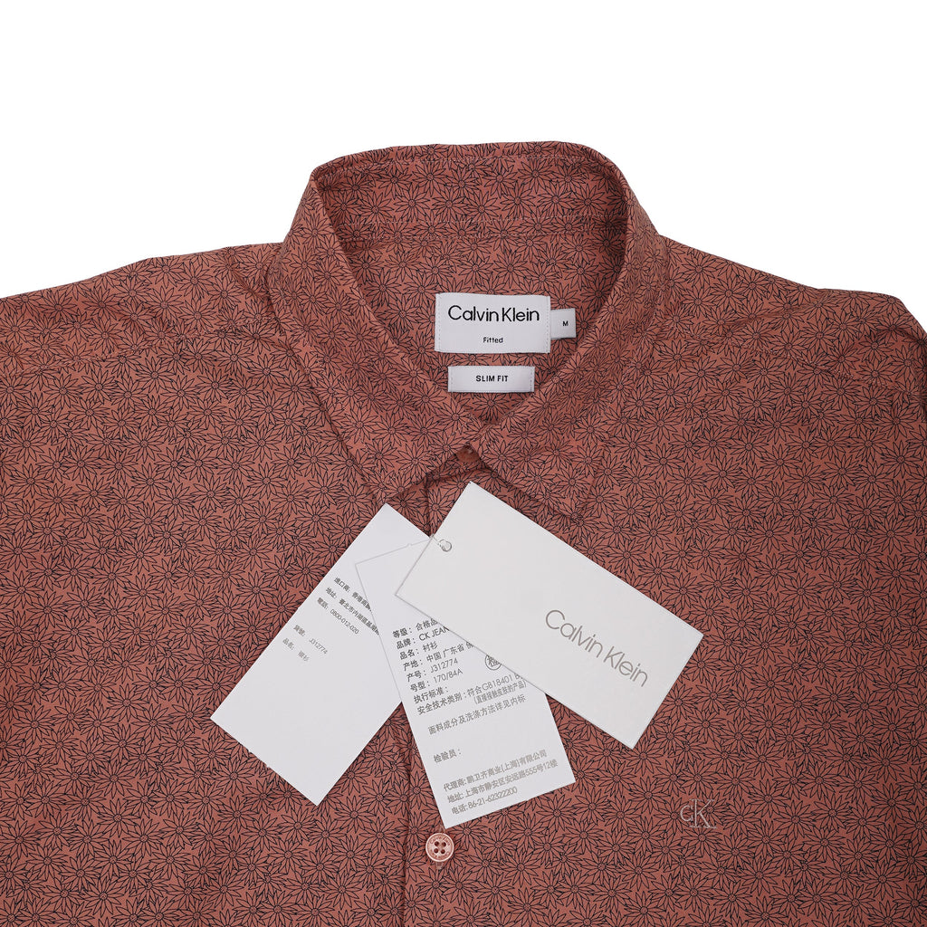 CALVIN KLEIN Nebulous Coral Luxe Fit Long Sleeve Textured Shirt