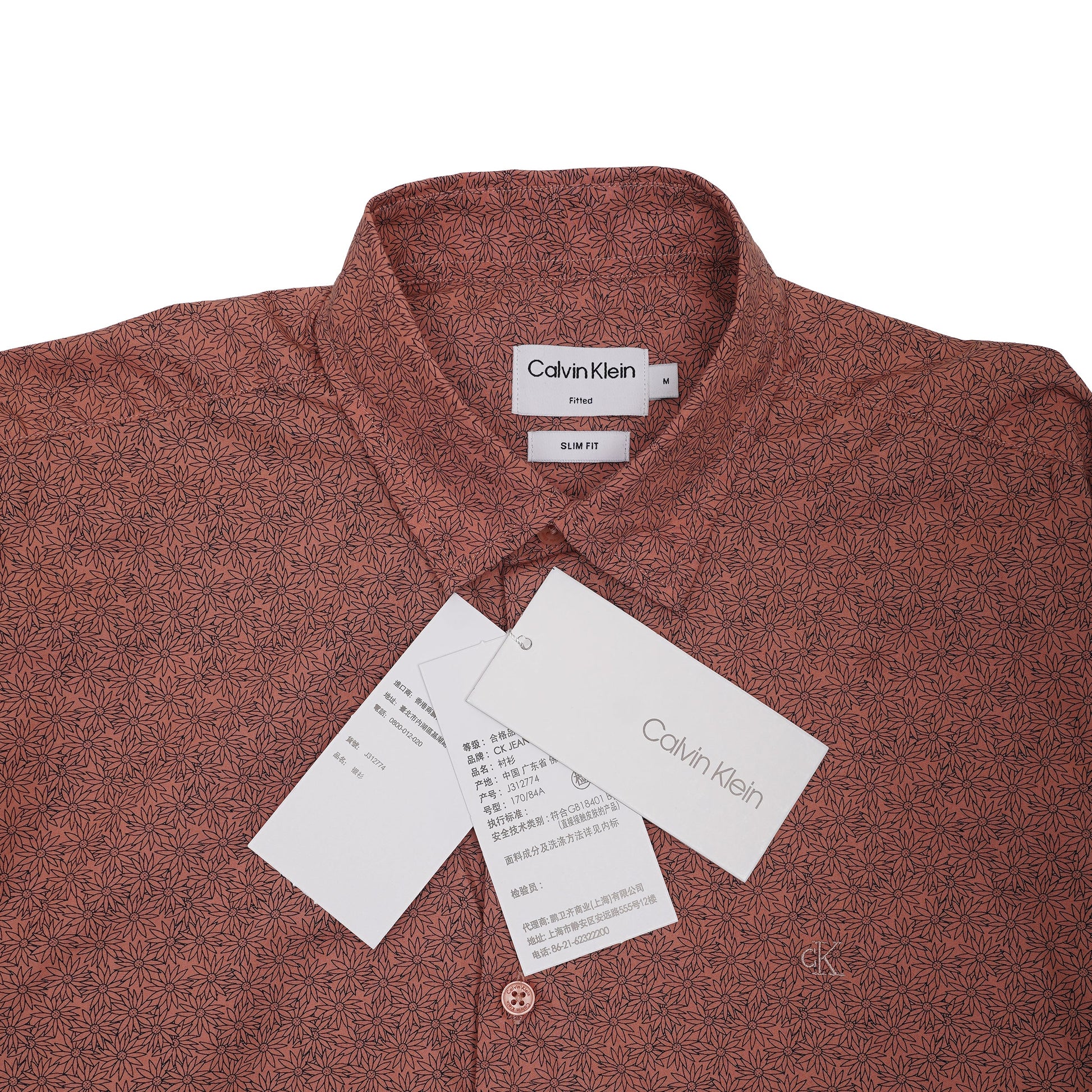 CALVIN KLEIN Nebulous Coral Luxe Fit Long Sleeve Textured Shirt