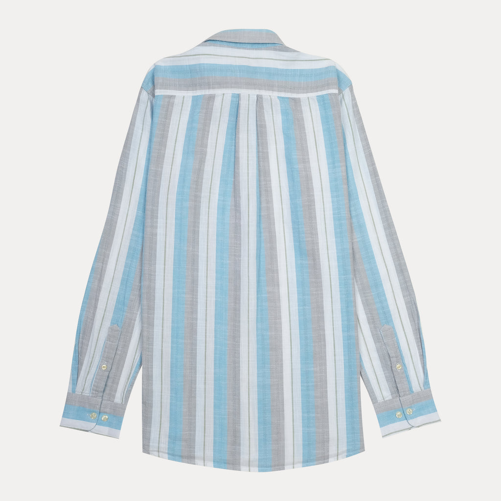 Polo Ralph Lauren Breezy Striped Classic Fit Shirt in Oceanic Blue and Silver