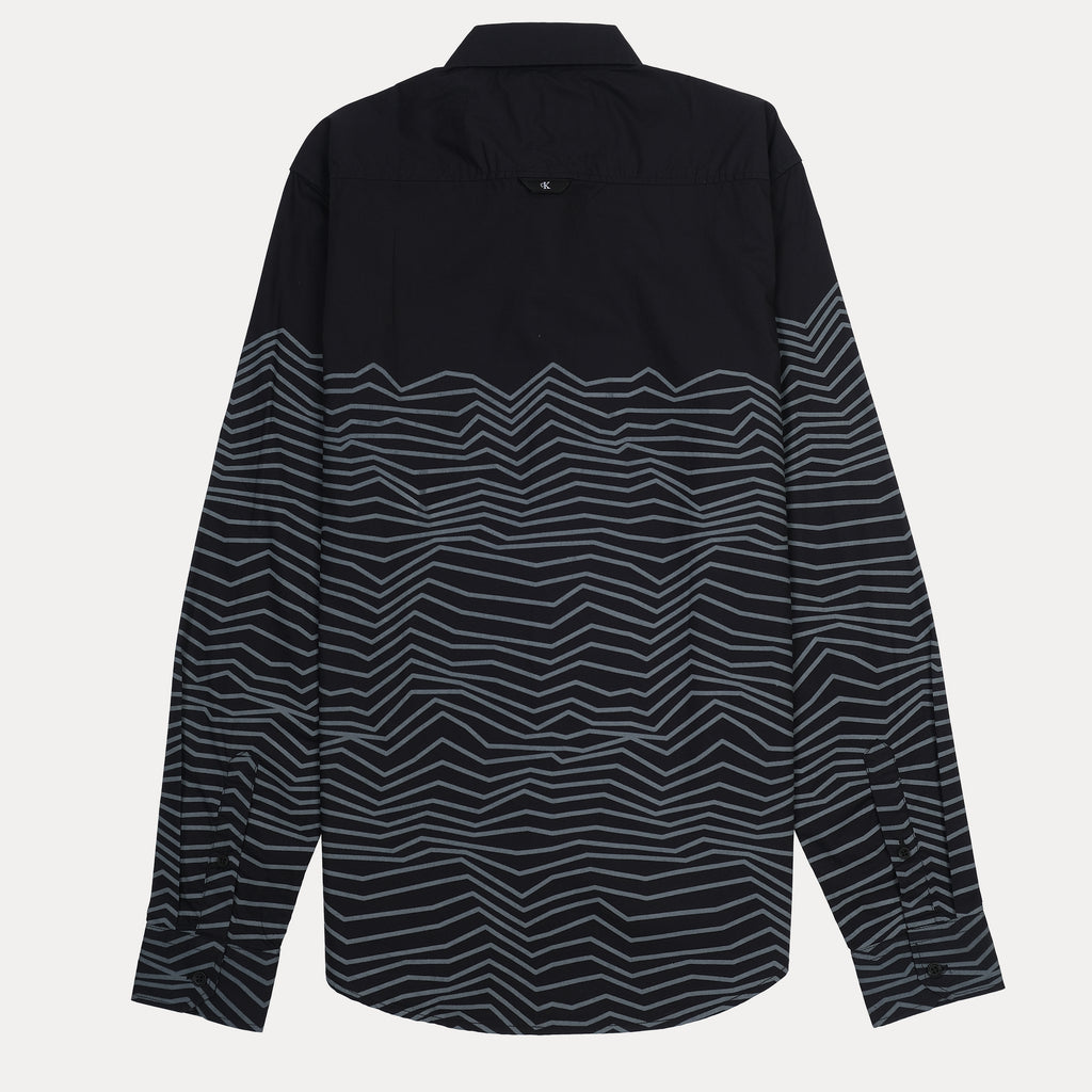 Calvin Klein Striking Waves Button-Up Shirt in Midnight Black