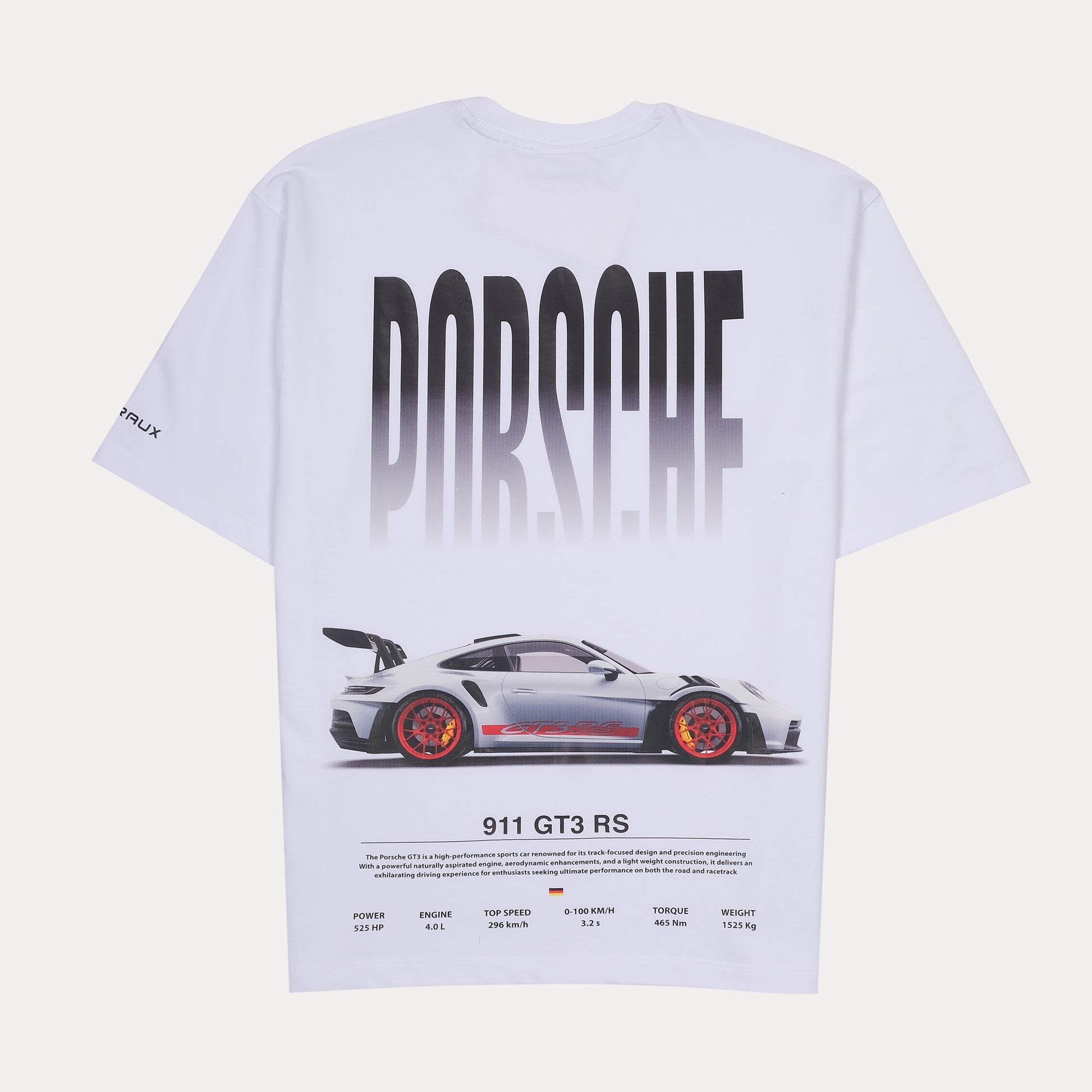Porsche Dynamic White Graphic Oversized Tee - Speedy Elegance