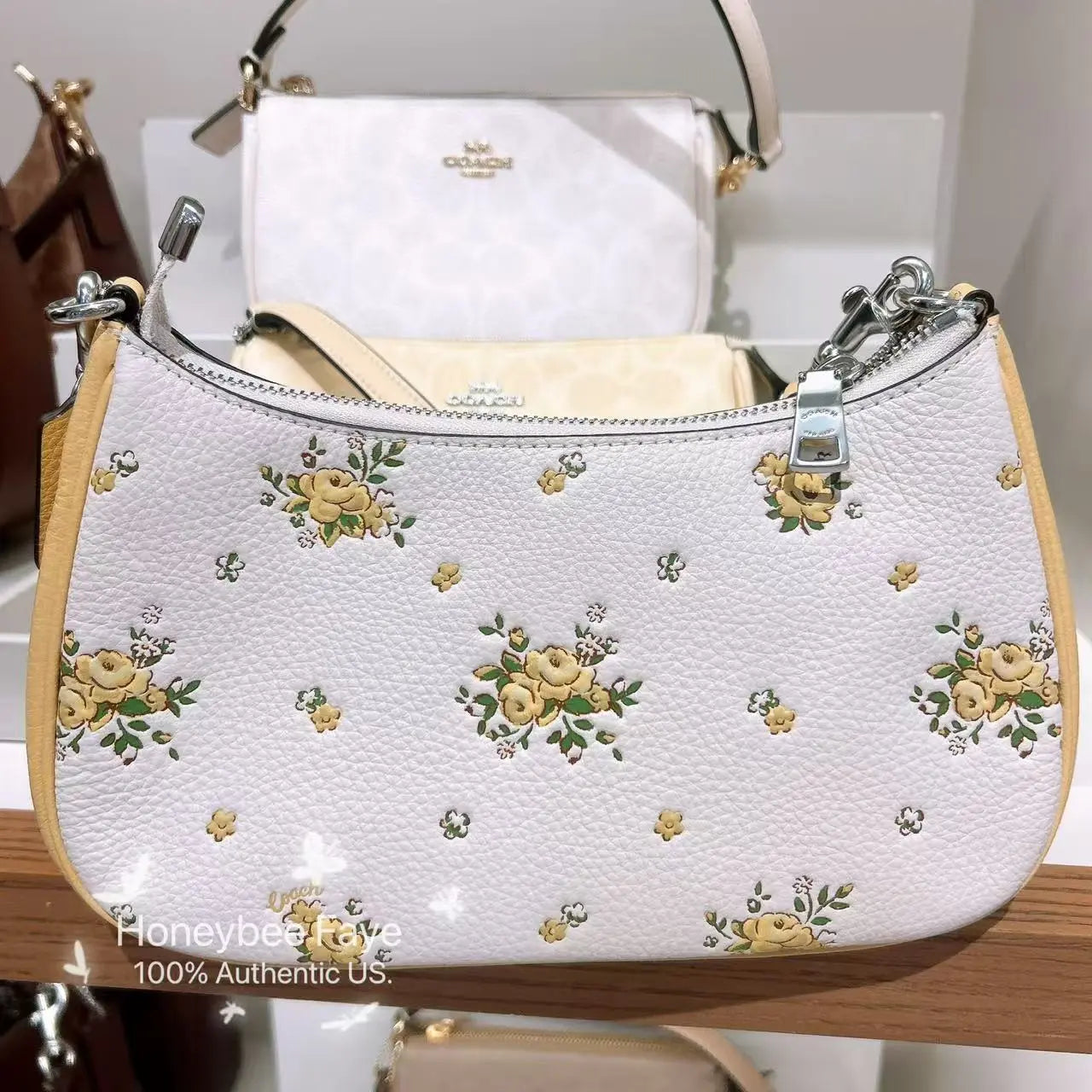 COACH Floral Embellished Leather Hobo Bag